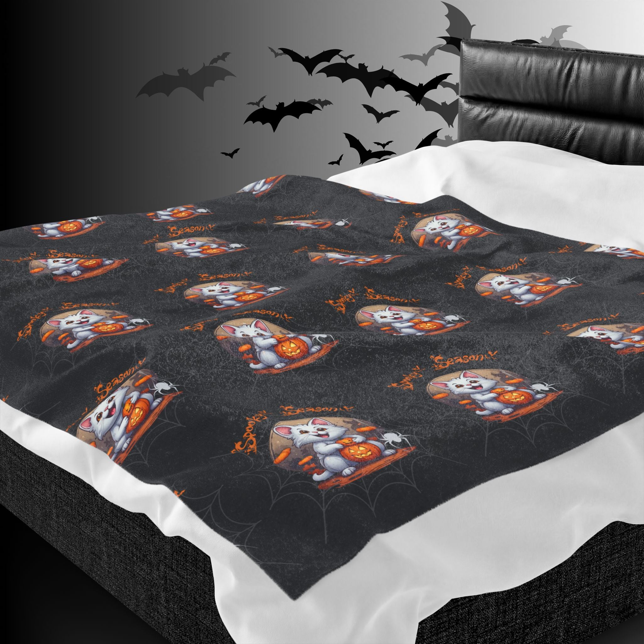 Spooky Season Cat Halloween Throw Blanket — Pumpkin Gothic Home Decor