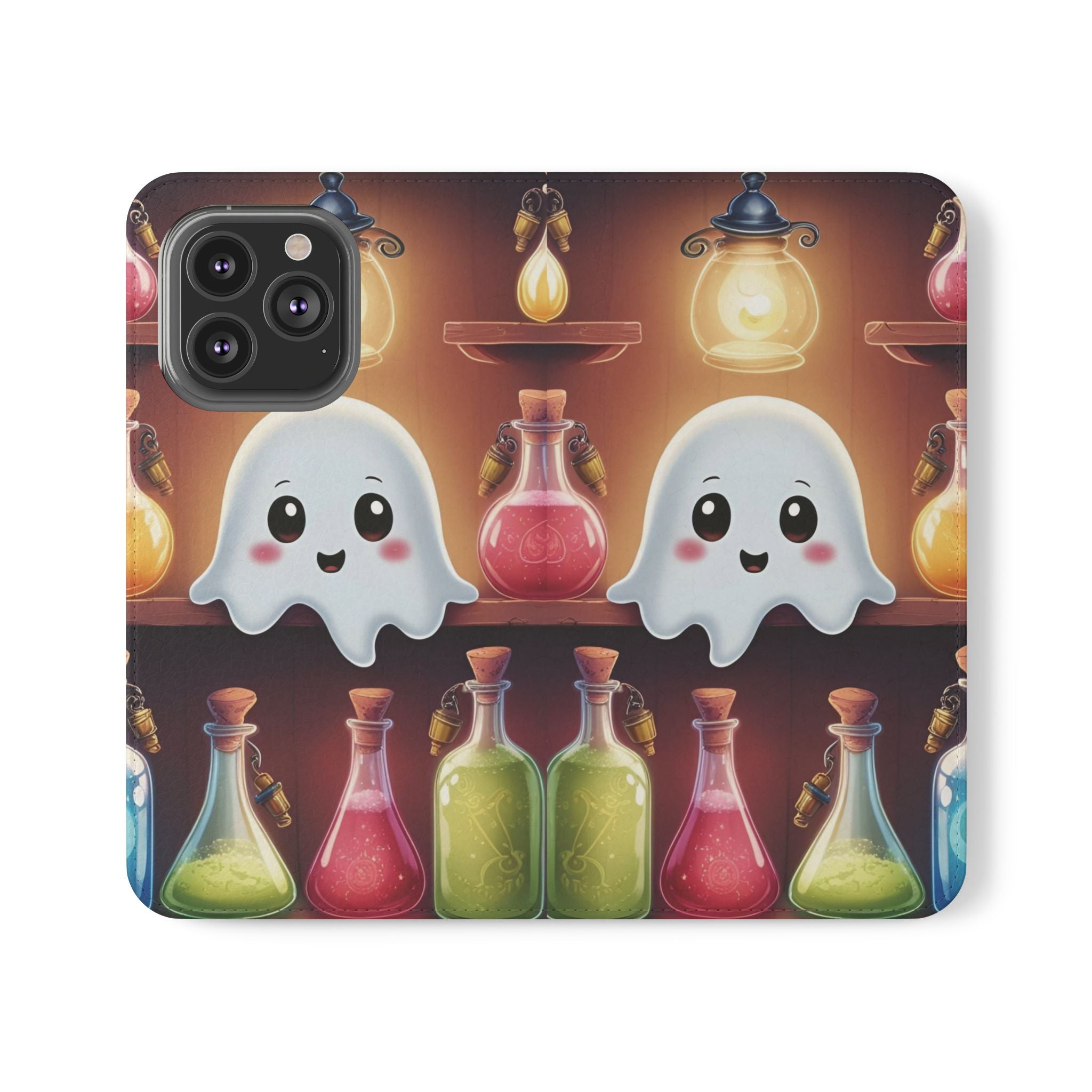 Apothecary Ghost Flip Wallet Case - Spooky Halloween Phone Case - Gothic Ghost Smartphone Case -  Ghost on a Shelf Wallet Case