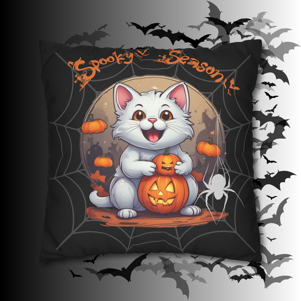 Spooky Season Cat Halloween Throw Pillow — Pumpkin Dark Home Decor
