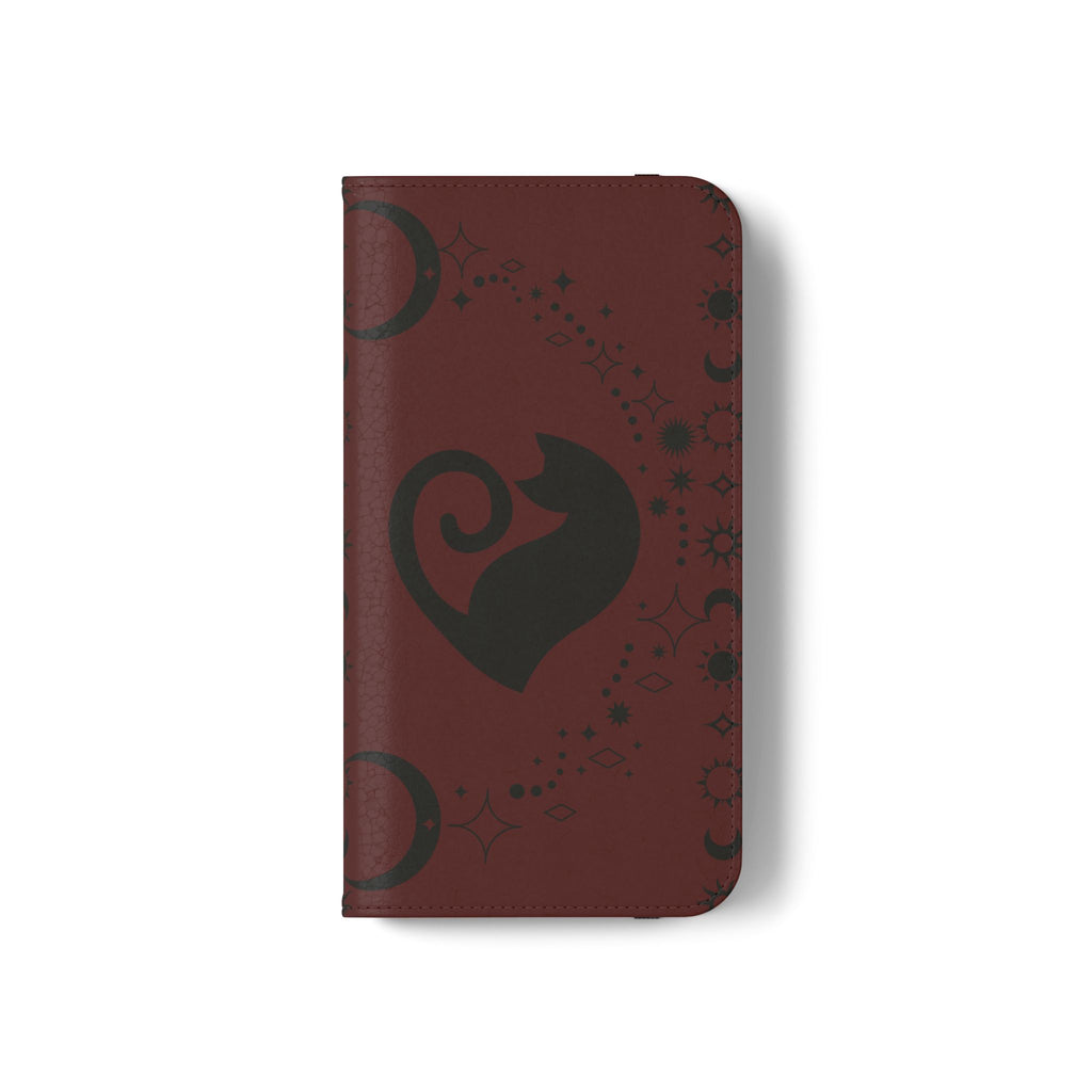 Dark Academia Celestial Black Cat Flip Wallet Case for iPhone and Samsung Galaxy Phones