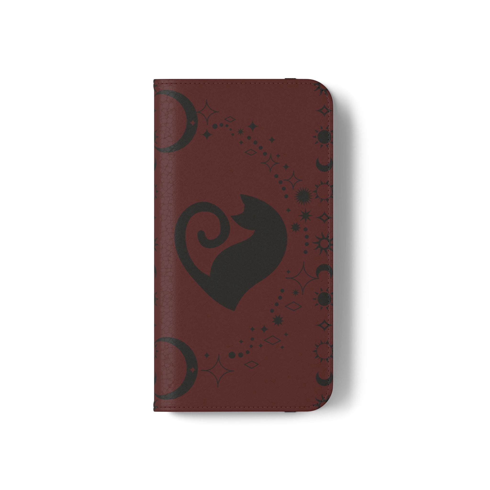 Dark Academia Celestial Black Cat Flip Wallet Case for iPhone and Samsung Galaxy Phones