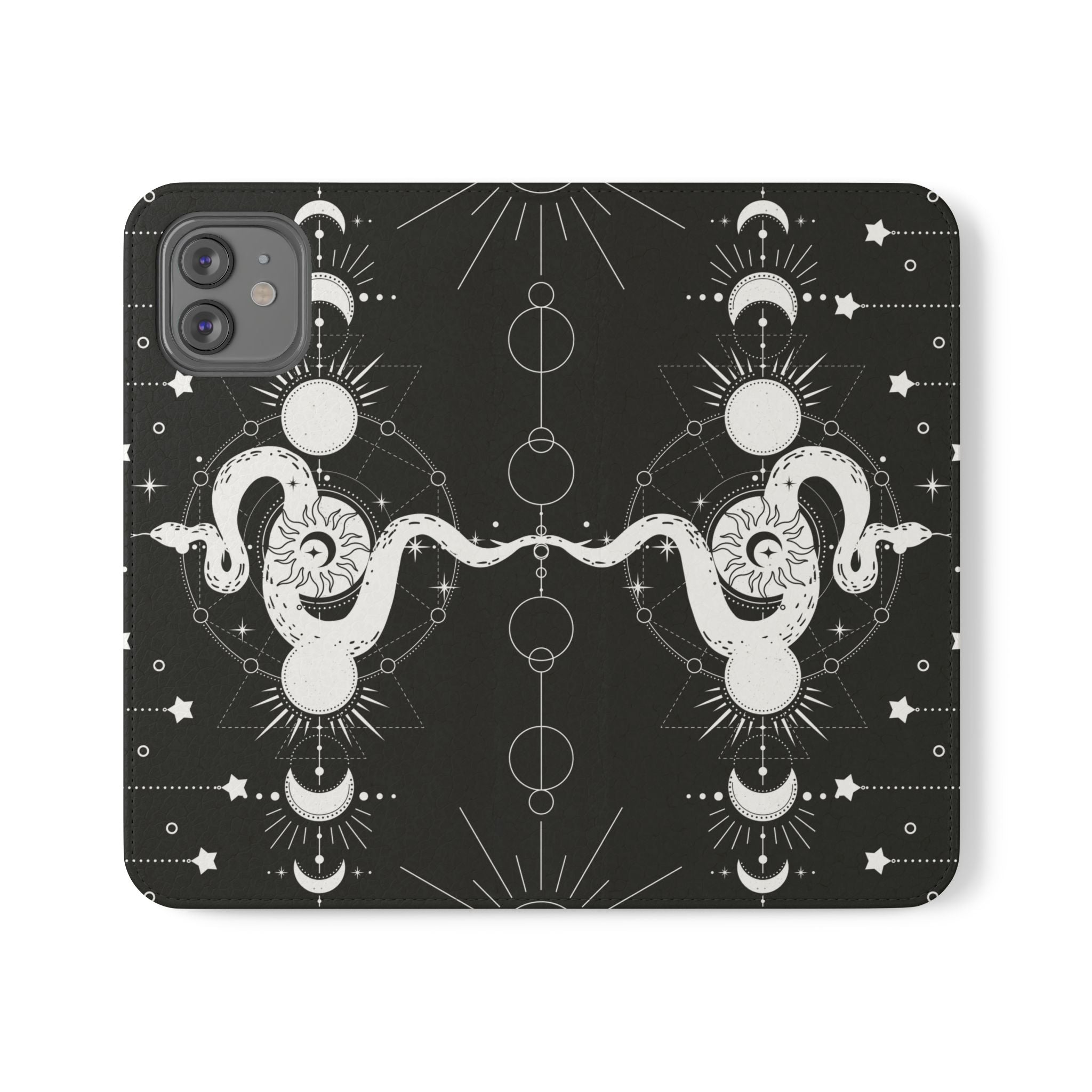 Gothic Style Celestial Snake Moon Phases Wallet Flip PhoneCase - Celestial Style Phone Case for iPhone and Samsung - Moon Phases Wallet Case