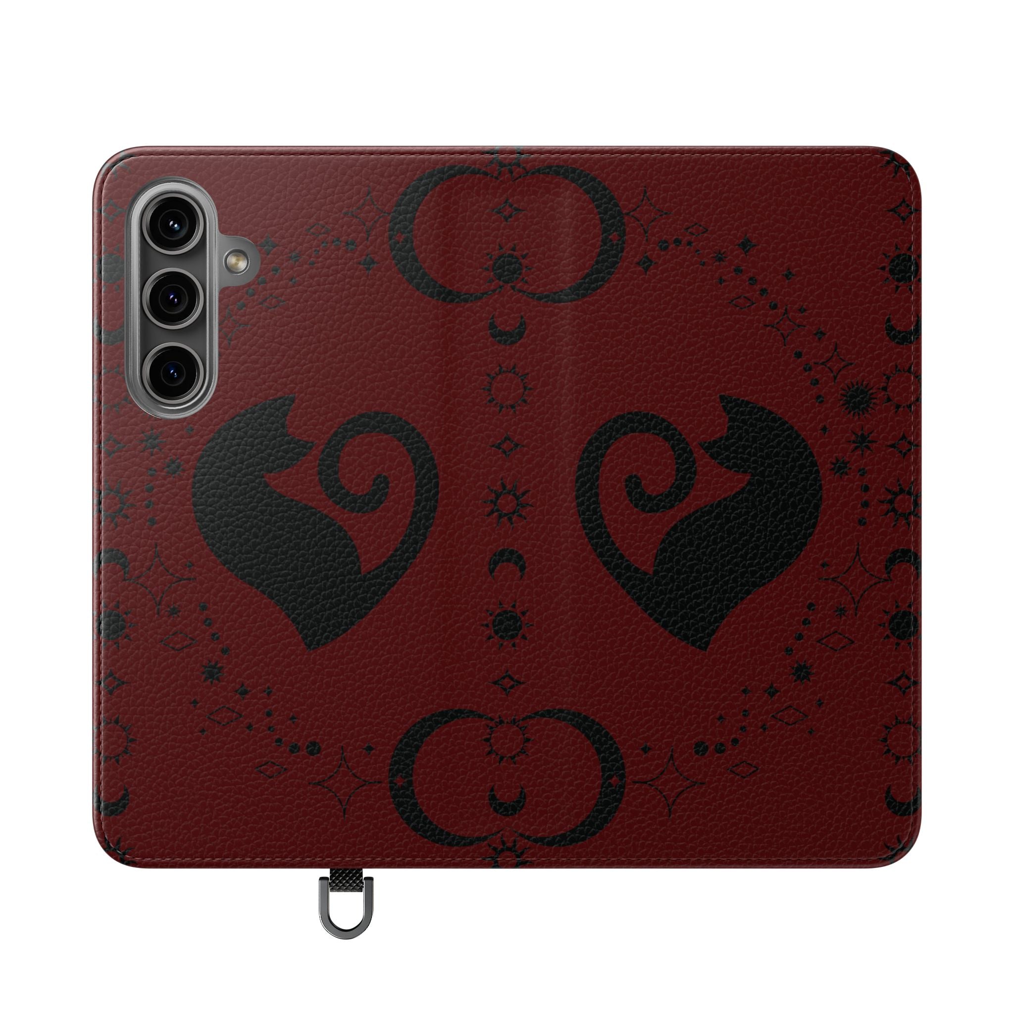 Dark Academia Celestial Black Cat Flip Wallet Case for iPhone and Samsung Galaxy Phones