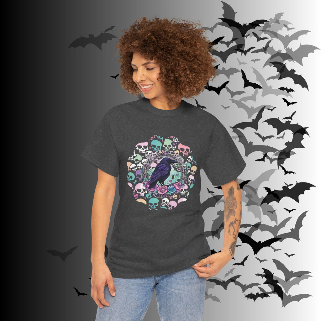 Pastel Goth Raven & Skull Mandala T-Shirt — Gothic Corvid Tee
