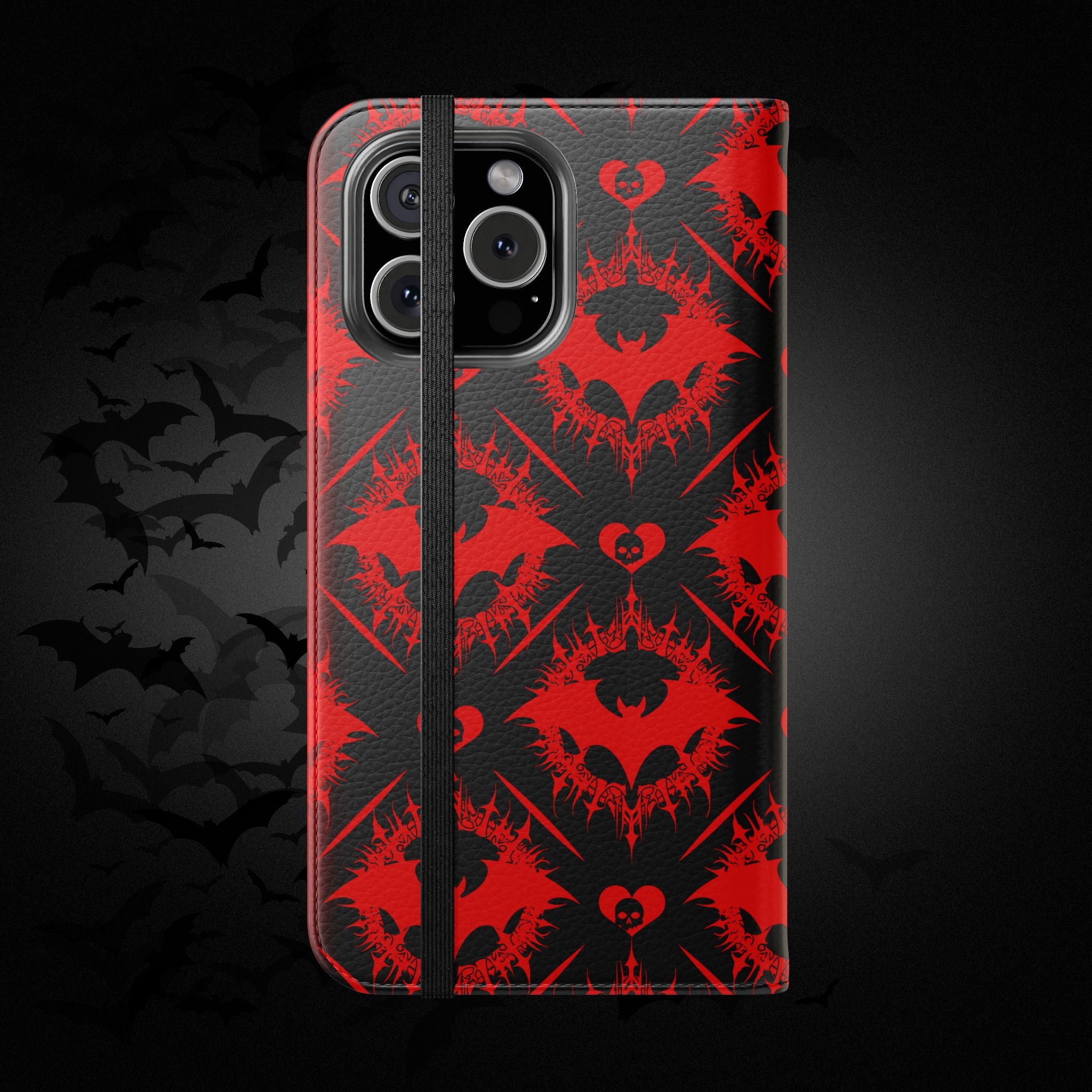 Gothic Bat Wallet Flip Case - Elegant Goth Phone Wallet - Bat Pattern Flip Case - Gothic Phone Case - Stylish Wallet Phone Case