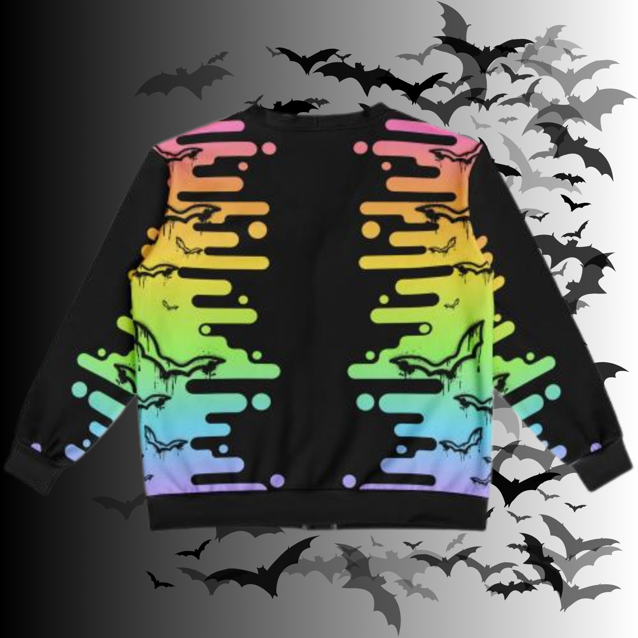 Neon Rainbow Drip Bat All Over Print Cardigan