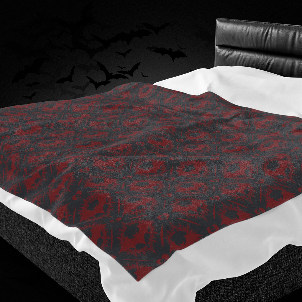 Gothic Bat & Skull Heart Throw Blanket — Dark Romance Home Decor