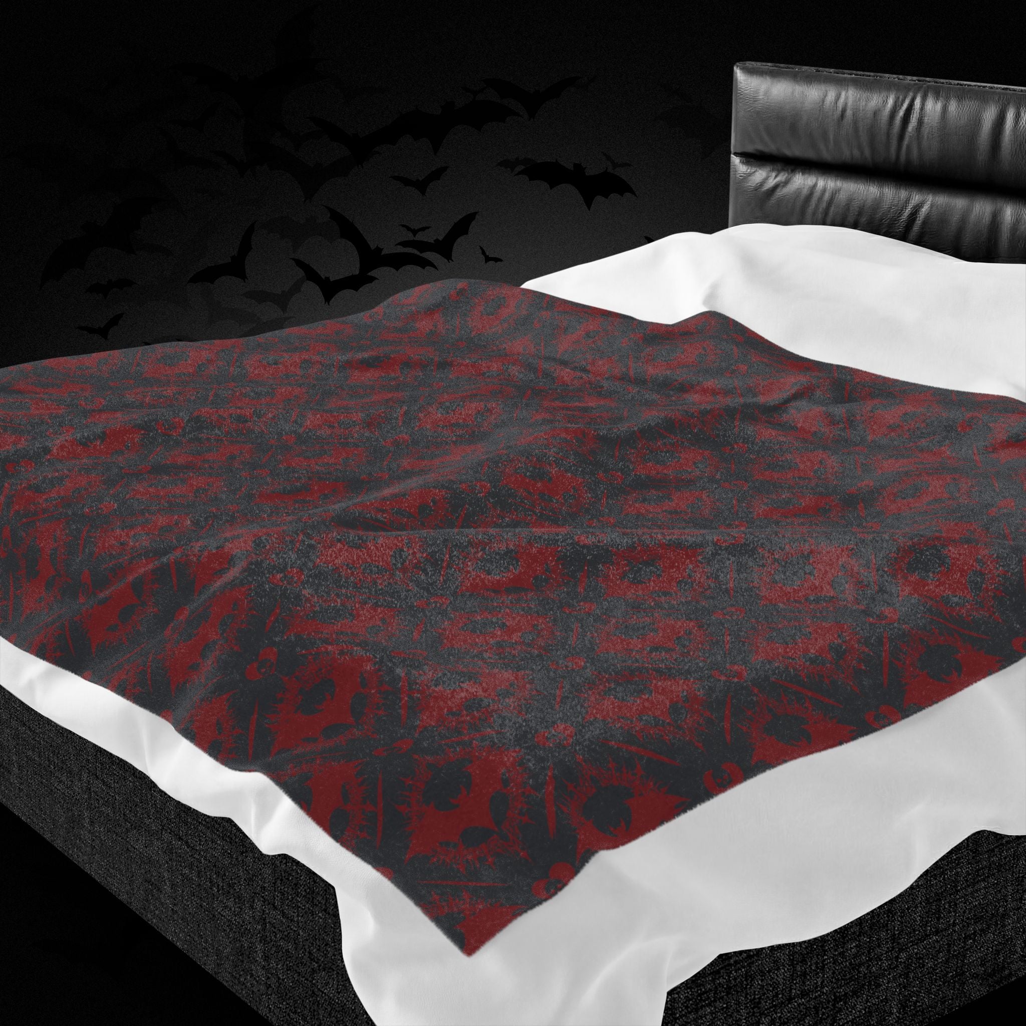 Gothic Bat & Skull Heart Throw Blanket — Dark Romance Home Decor