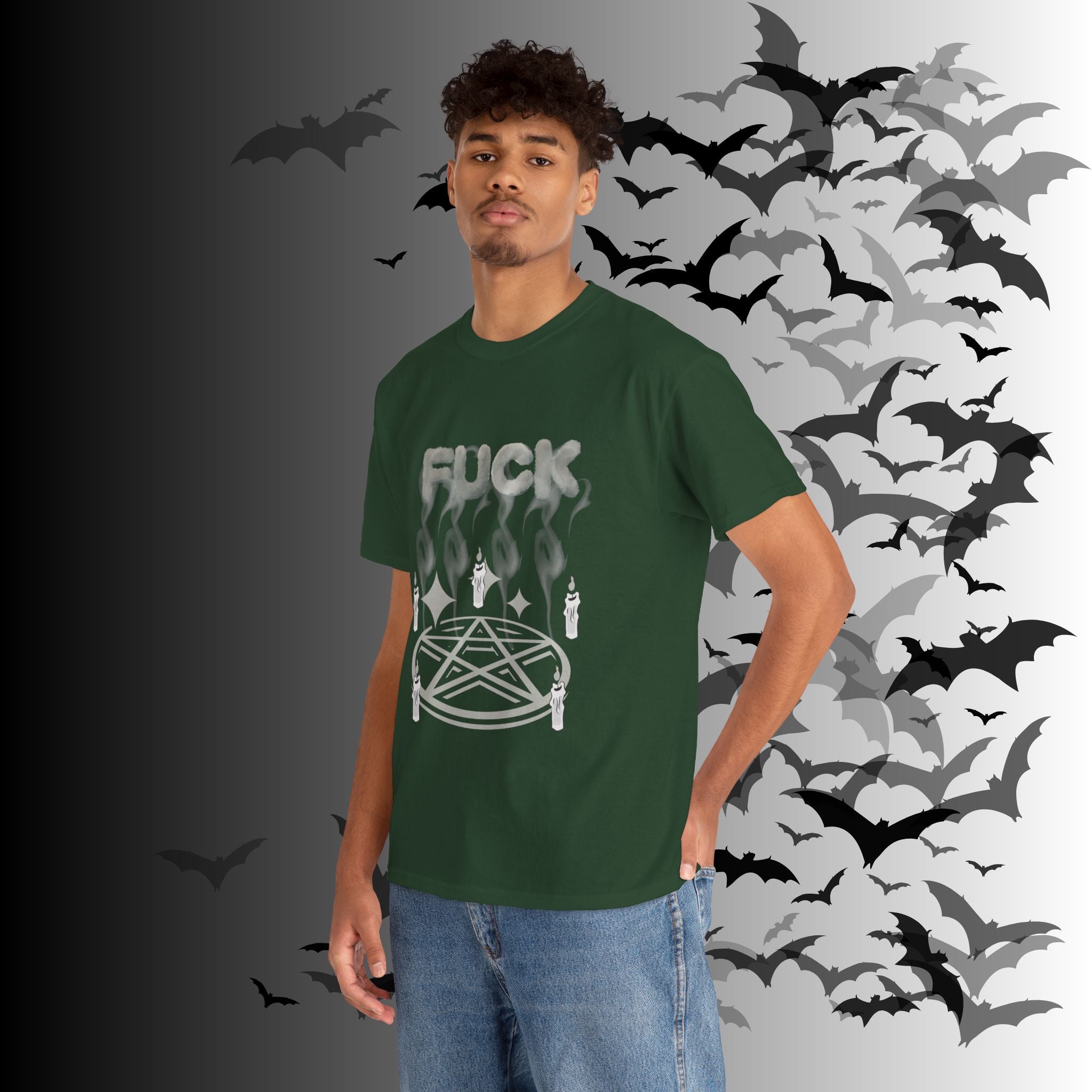 "FUCK" Pentagram Candle Ritual T-Shirt — Goth Humor Occult Tee