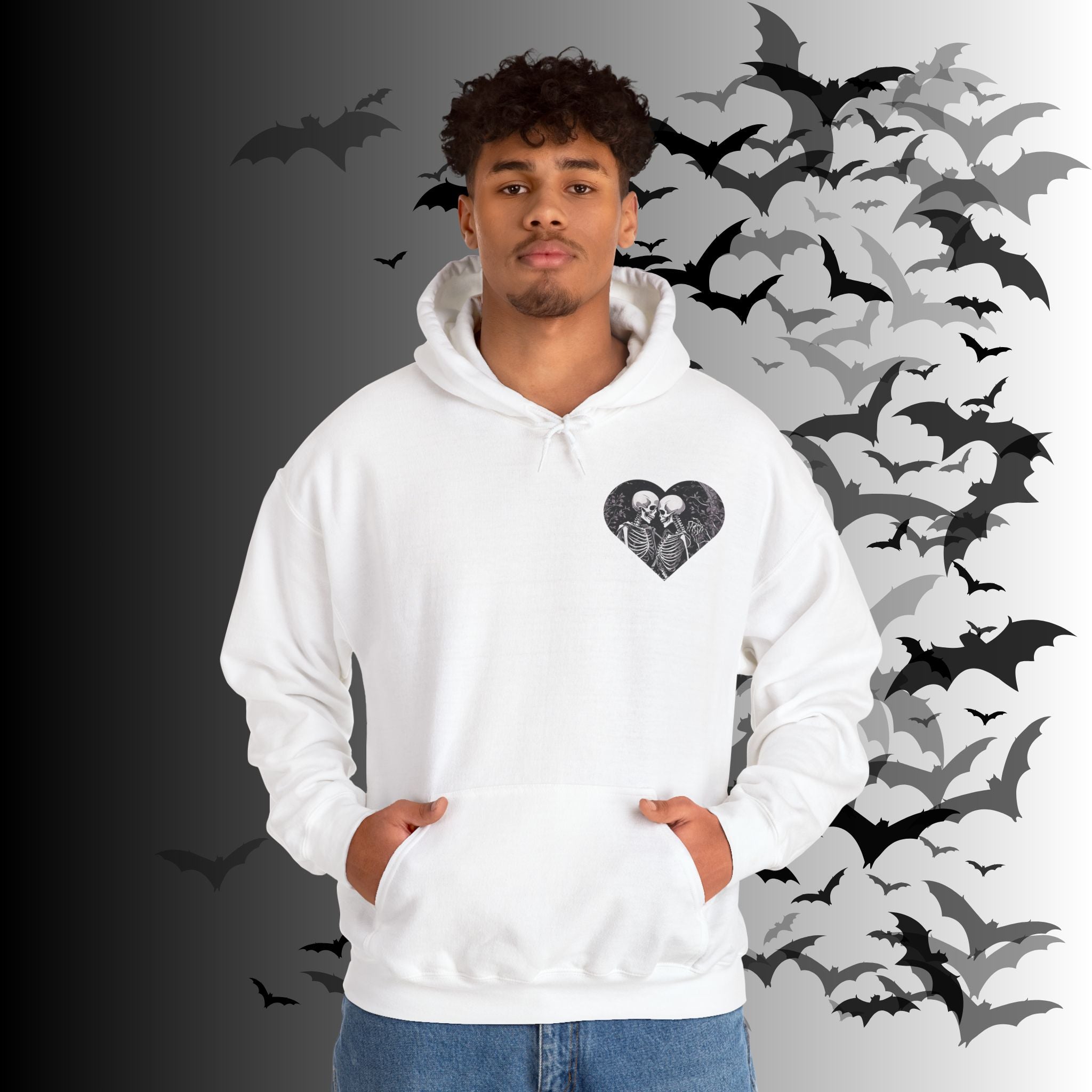 Gothic Skeleton "Forever Yours" Couples Hoodie — Dark Romance Front & Back Print