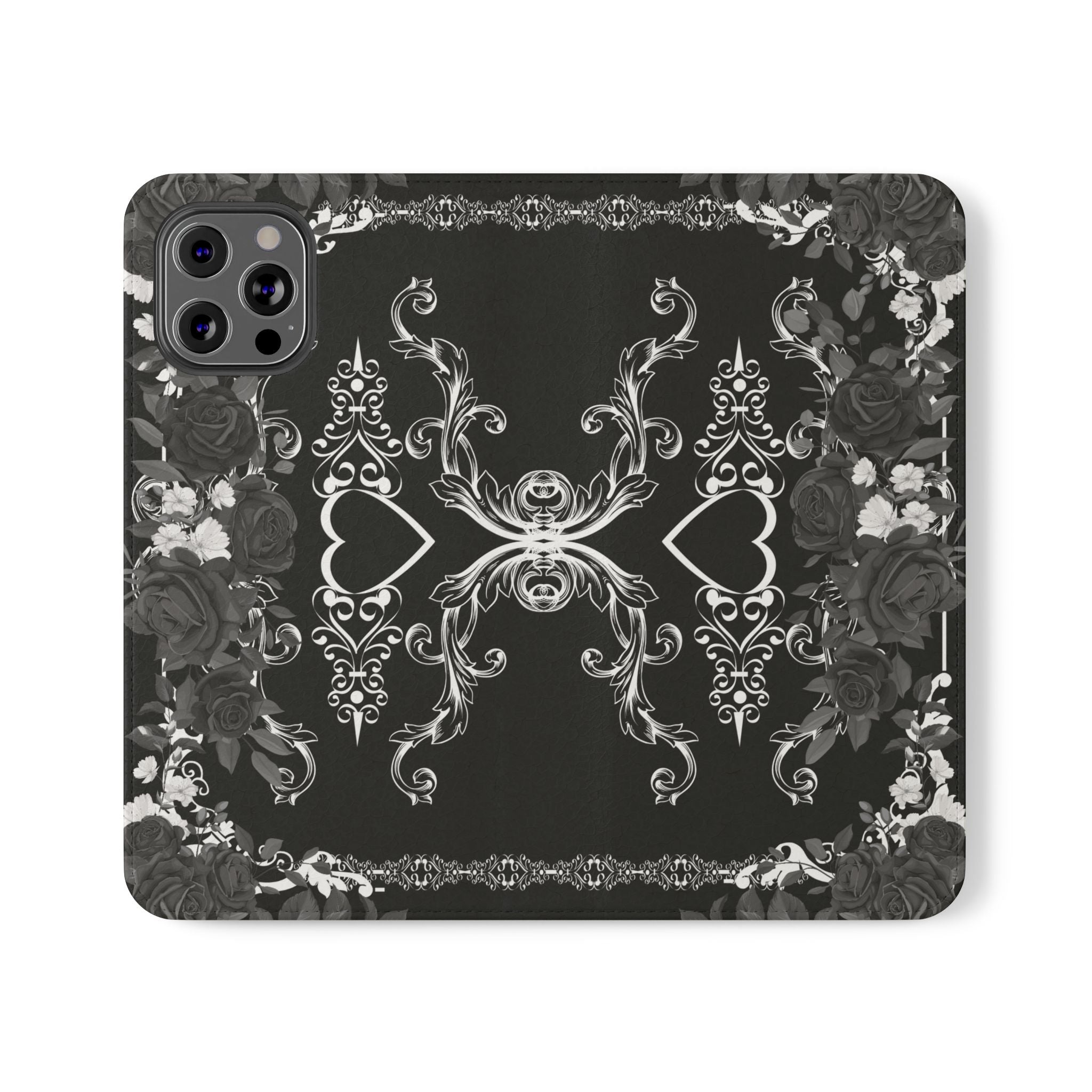 Romantic Goth Wallet Flip Case - Goth Botanical Phone Case