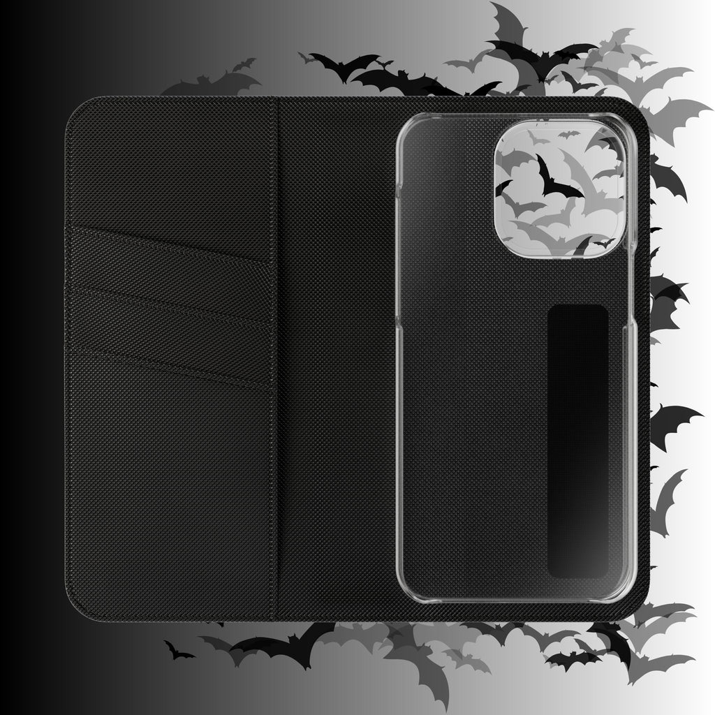 Gothic Bat Wallet Flip Case - Elegant Goth Phone Wallet - Bat Pattern Flip Case - Gothic Phone Case - Stylish Wallet Phone Case