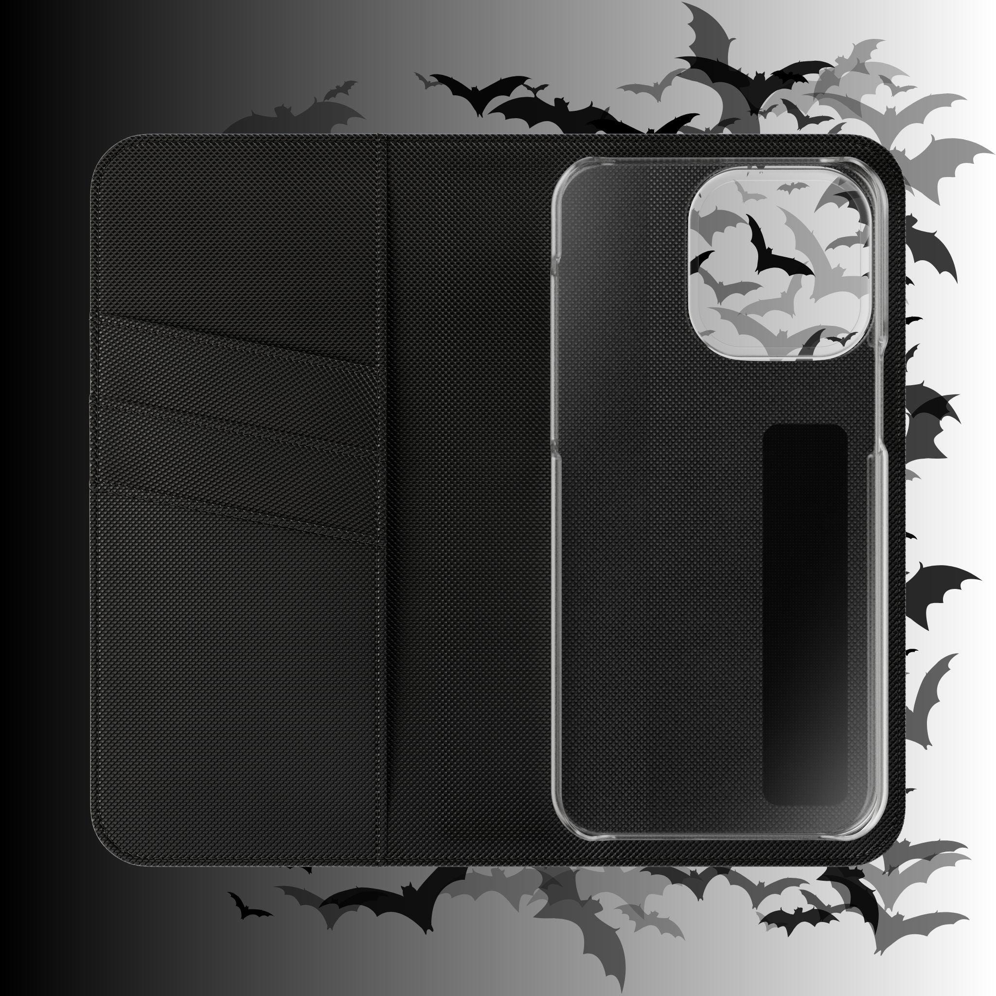 Gothic Bat Wallet Flip Case - Elegant Goth Phone Wallet - Bat Pattern Flip Case - Gothic Phone Case - Stylish Wallet Phone Case