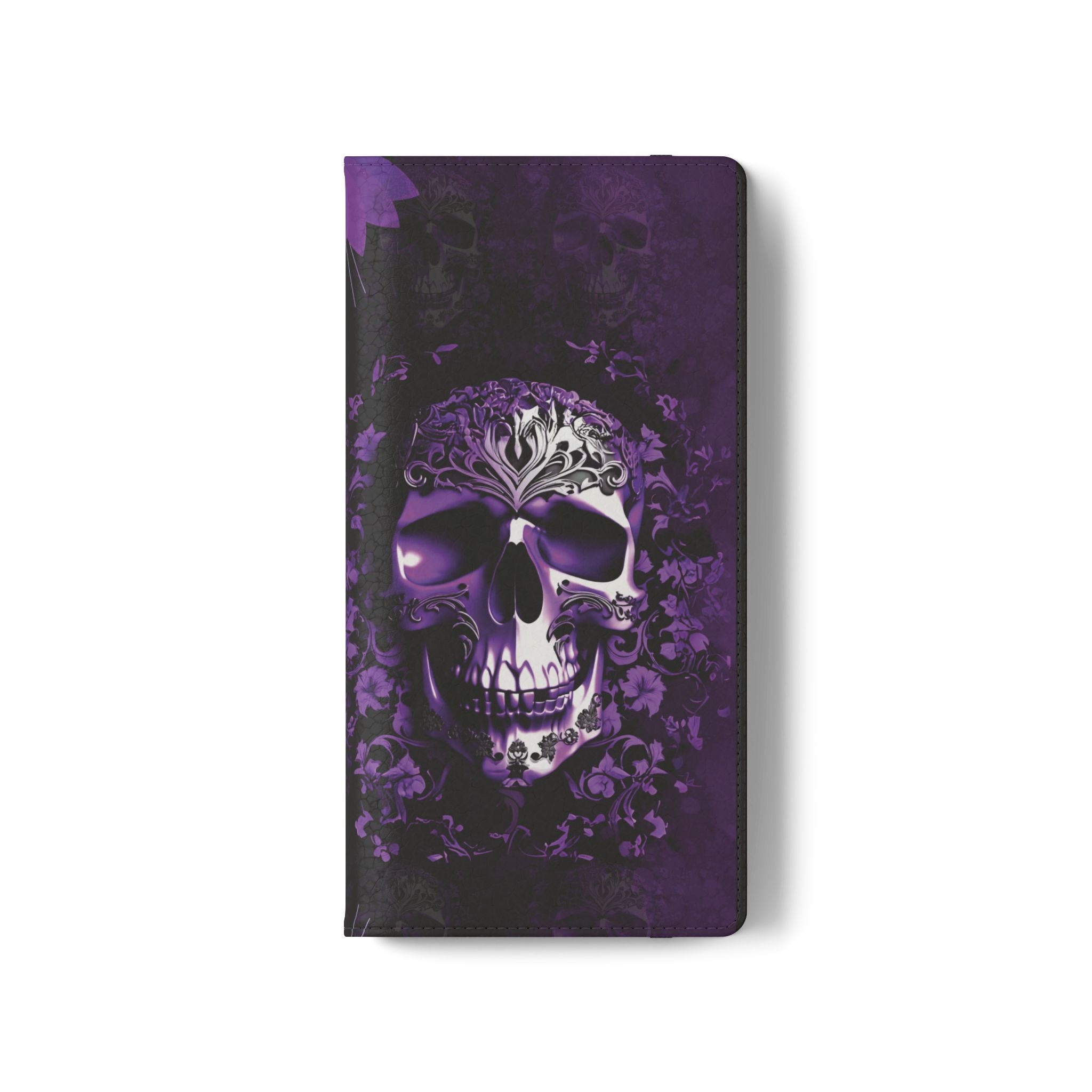 Purple Pastel Goth Skull Flip Wallet Phone Case - Skull Wallet Case for Samsung iPhone - Gothic Style Skull Wallet Phone Cases