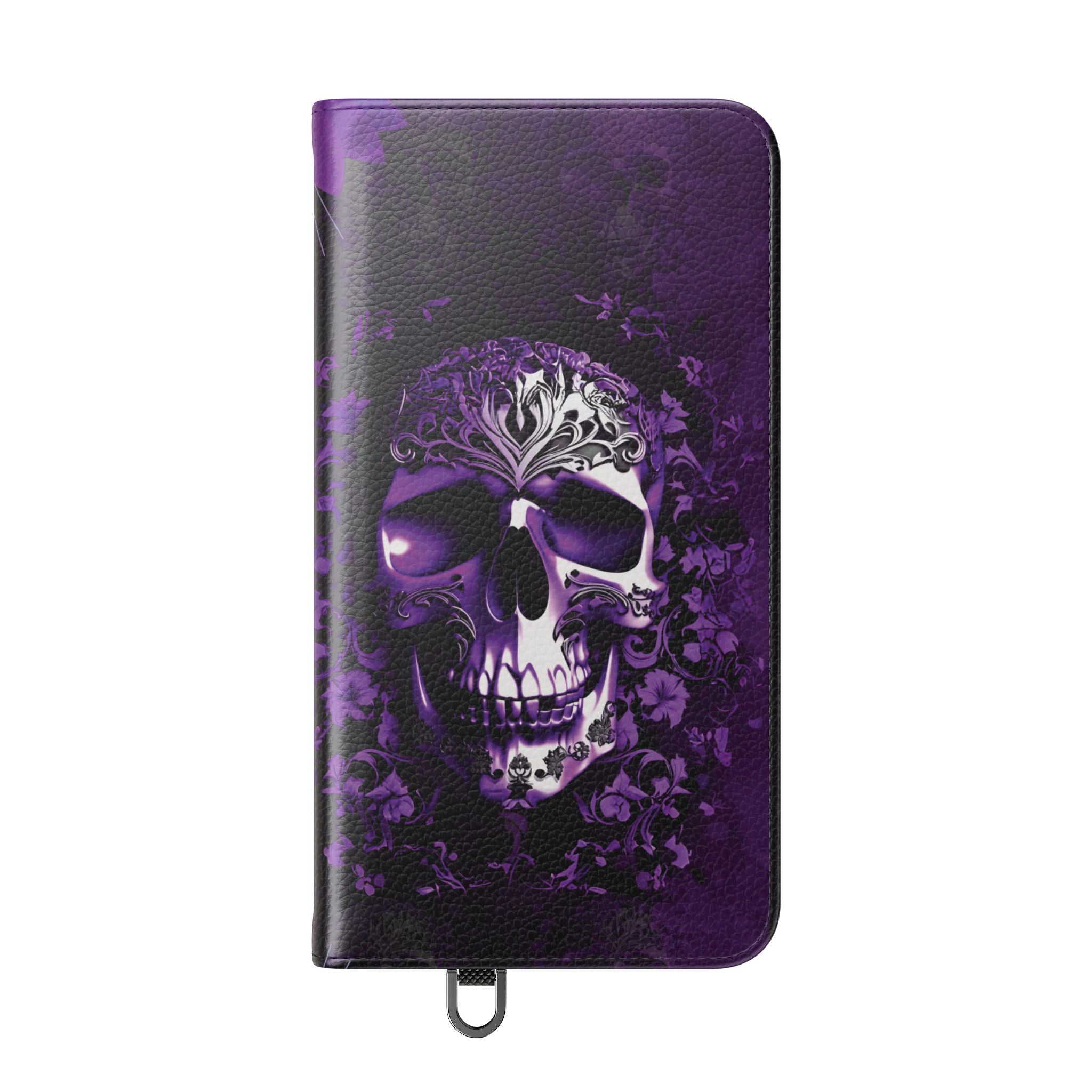 Purple Pastel Goth Skull Flip Wallet Phone Case - Skull Wallet Case for Samsung iPhone - Gothic Style Skull Wallet Phone Cases