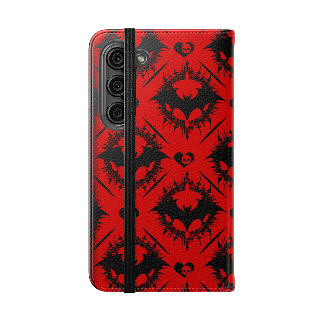 Gothic Bat Wallet Flip Case - Elegant Goth Phone Wallet - Bat Pattern Flip Case - Gothic Phone Case - Stylish Wallet Phone Case