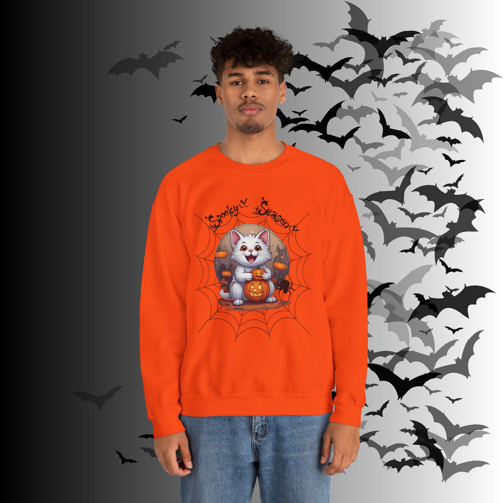 Spooky Season Cat Crewneck Sweatshirt — Kawaii Halloween Pumpkin