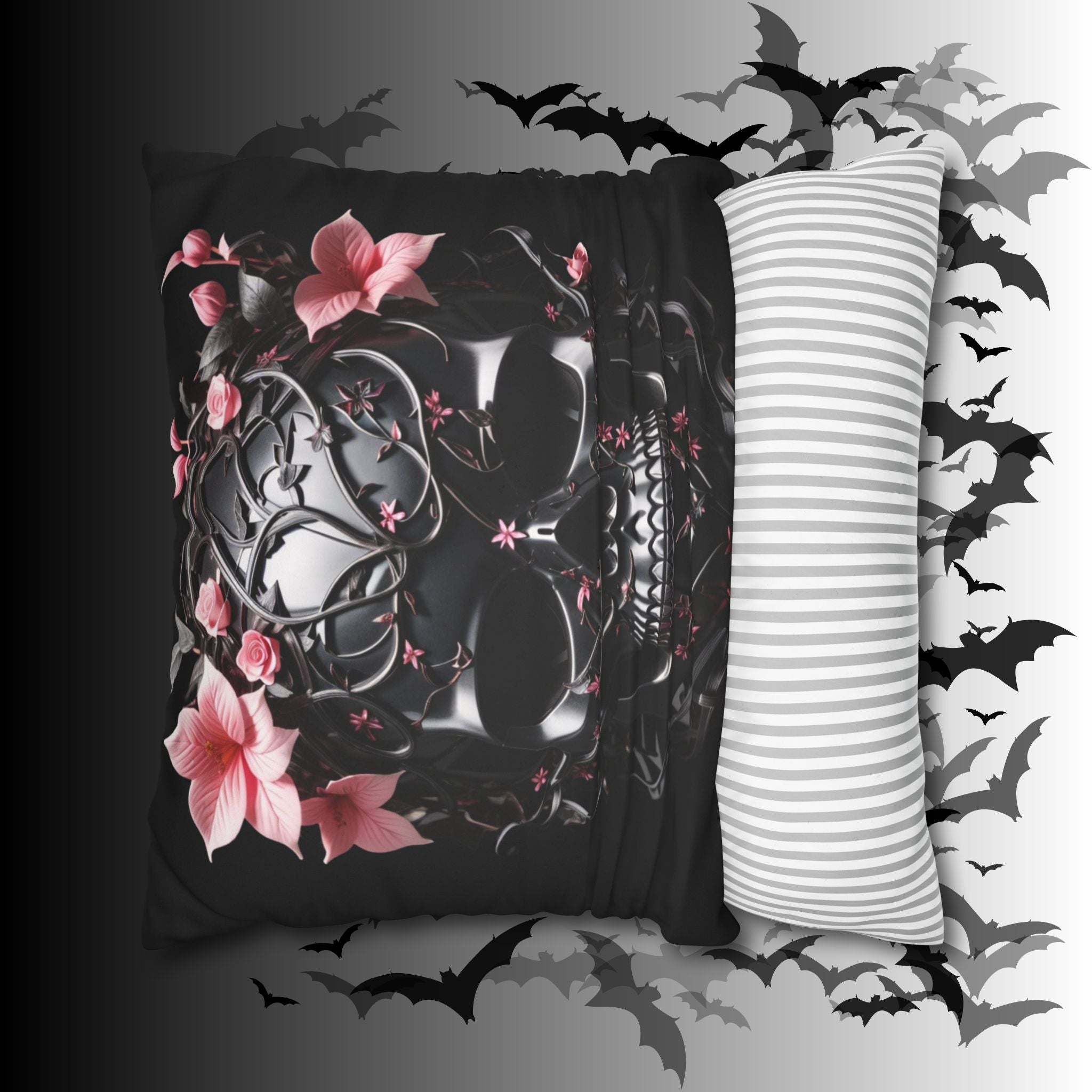 Gothic Botanical Skull Throw Pillow — Dark Floral Pastel Goth Home Decor