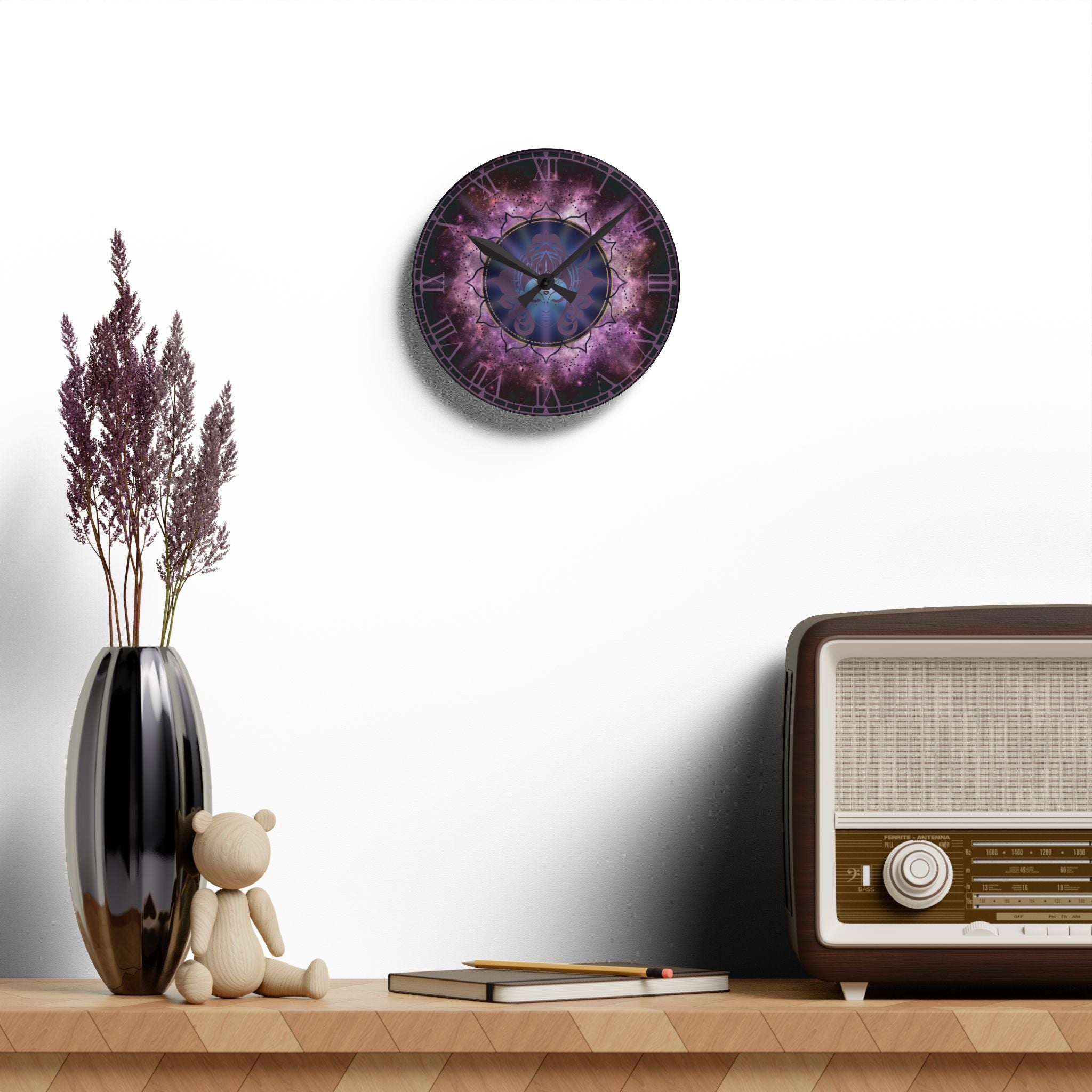Moon Goddess Galaxy Wall Clock — Celestial Mandala Acrylic Art Print Home Decor