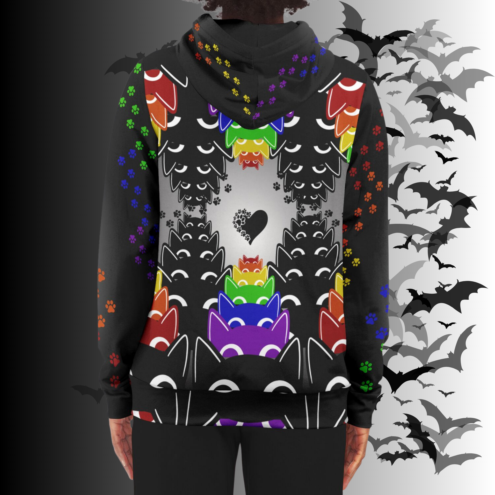 Rainbow Cats All Over Print Zip Hoodie
