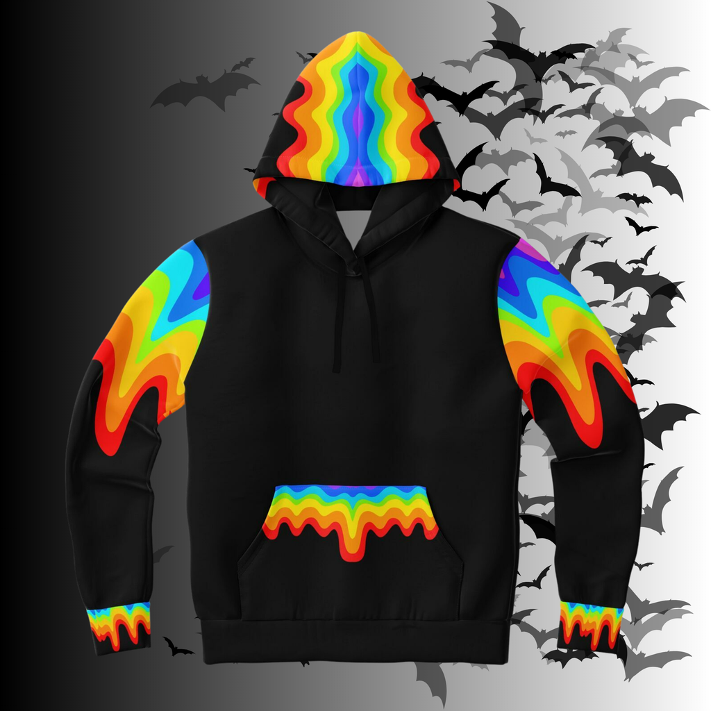 Rainbow Vomit Cloud Bat All Over Print Pullover Hoodie — Kawaii Goth Pride Unisex AOP Hoodie
