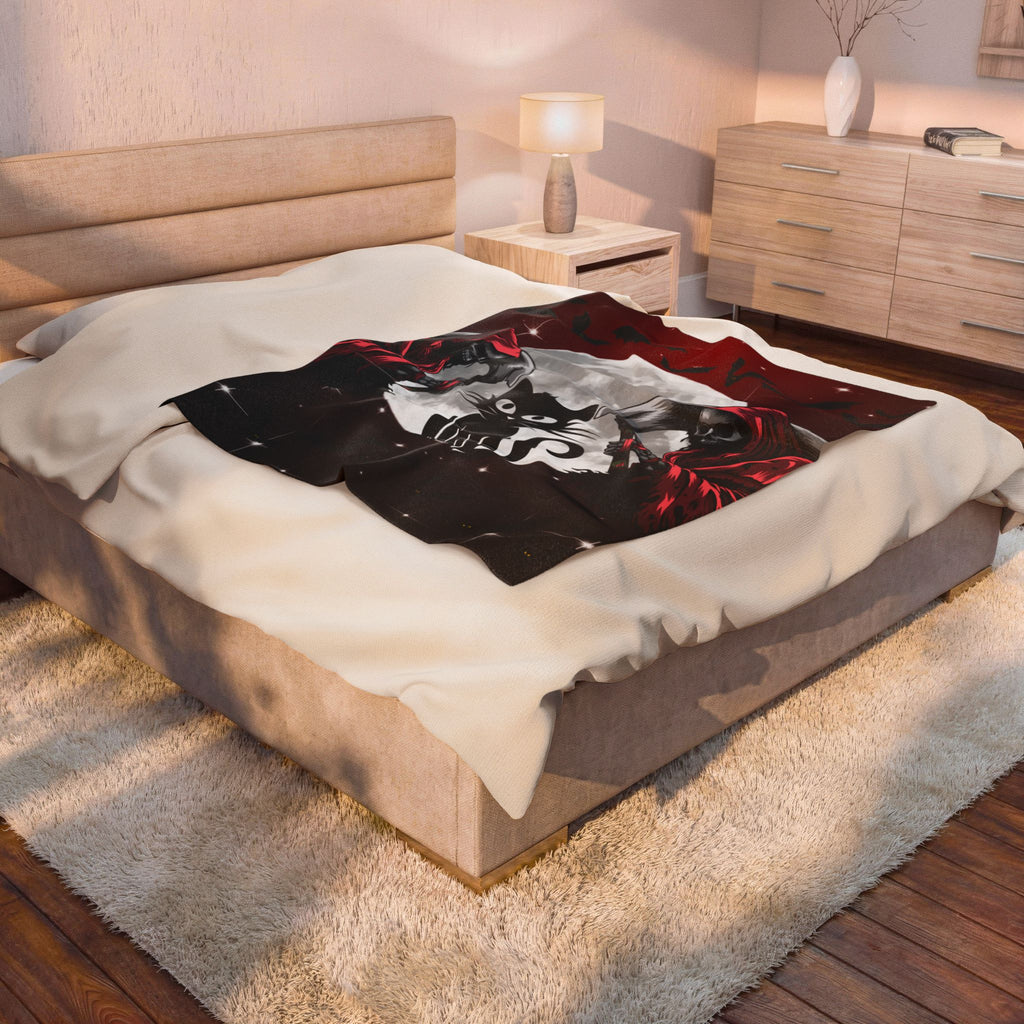 Gothic Black Cat Grim Reaper Throw Blanket — Moonlit Dark Home Decor