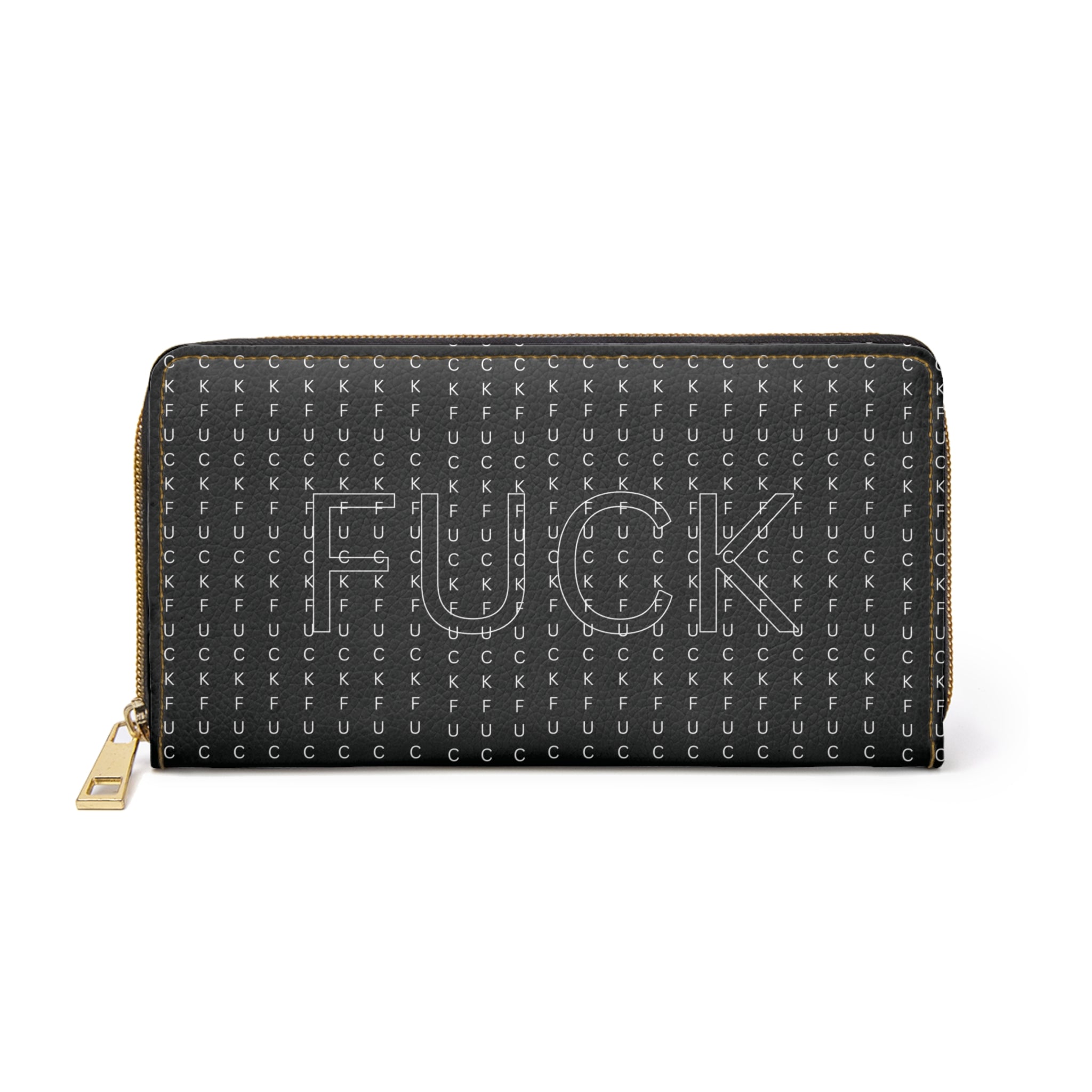 Gothic Pinstripe Curse Word Wallet | Hidden F-Word Faux Leather Zipper Clutch