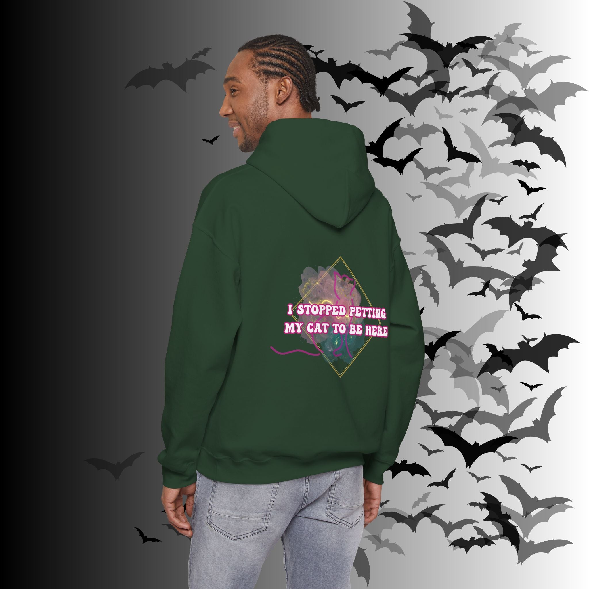 I Stopped Petting My Cat To Be Here Hoodie — Funny Cat Lover Back Print