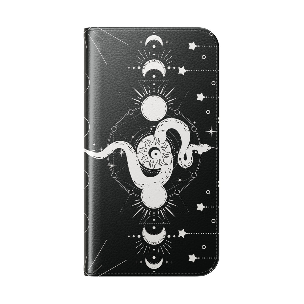 Gothic Style Celestial Snake Moon Phases Wallet Flip PhoneCase - Celestial Style Phone Case for iPhone and Samsung - Moon Phases Wallet Case
