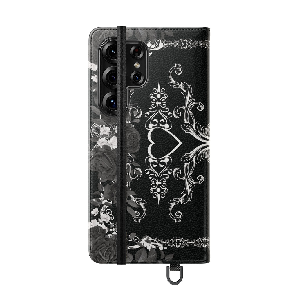 Romantic Goth Wallet Flip Case - Goth Botanical Phone Case