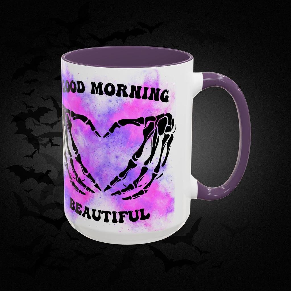Good Morning Beautiful Fuck Off Skeleton Hands Accent Coffee Mug