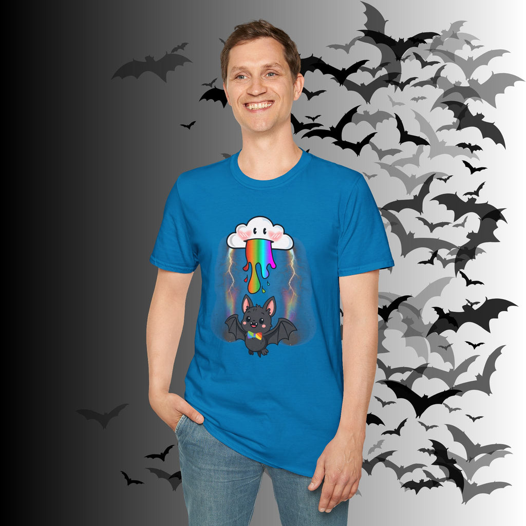 Rainbow Vomit Cloud Bat T-Shirt — Kawaii Goth Pride Unisex Tee