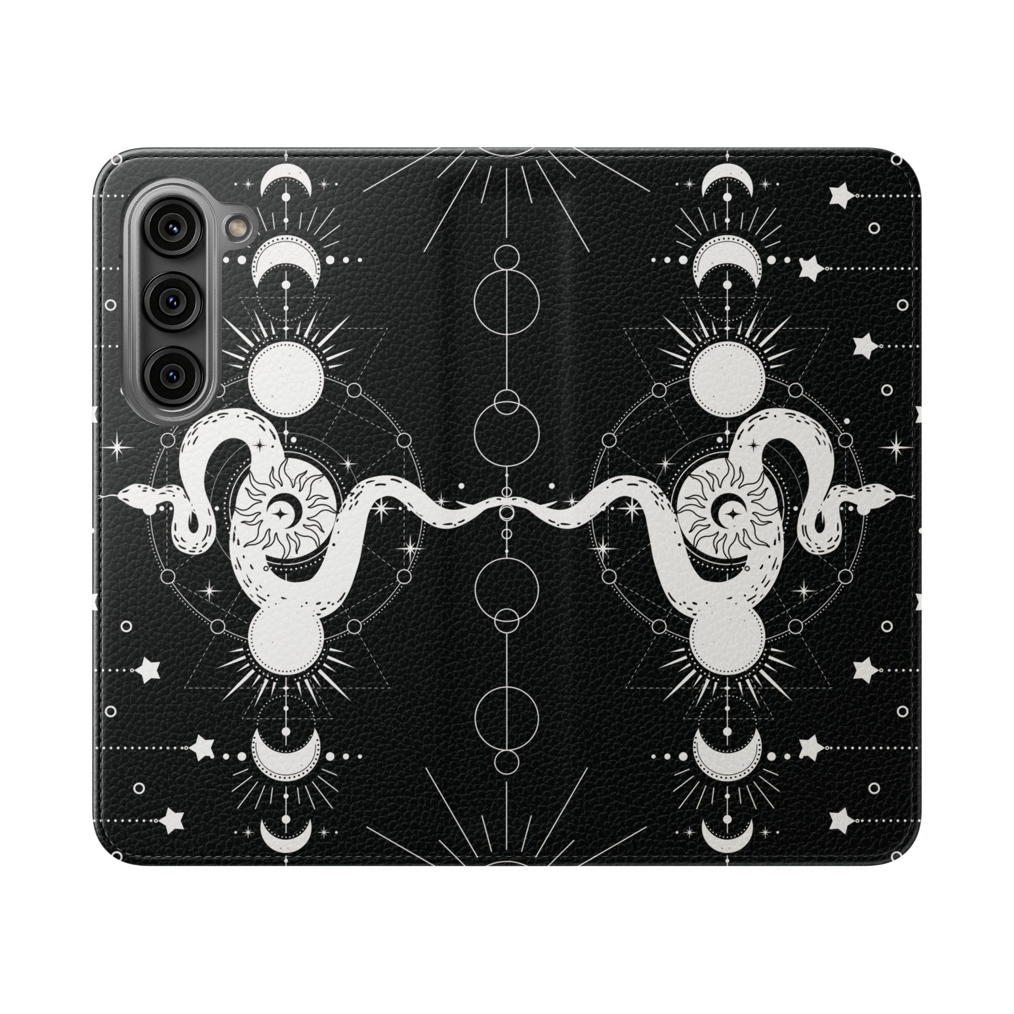 Gothic Style Celestial Snake Moon Phases Wallet Flip PhoneCase - Celestial Style Phone Case for iPhone and Samsung - Moon Phases Wallet Case