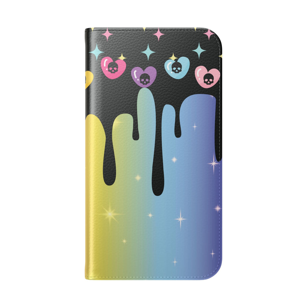 Pastel Goth Drippy Rainbow Skulls Flip Wallet Phone Case - Wallet Case for Samsung and iPhone - Gothic Style Wallet Phone Cases