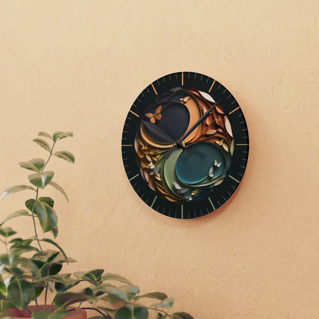 Origami Style Yin Yang Butterfly Acrylic Art Print Wall Clock — NOT Real Origami, Zen Home Decor