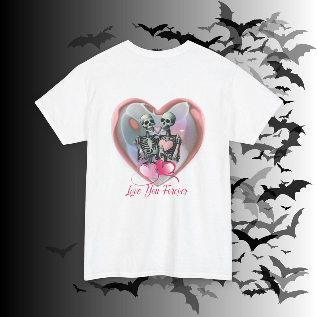 "Love You Forever" Gothic Skeleton Couples T-Shirt — Goth Valentine's Day Matching Tee