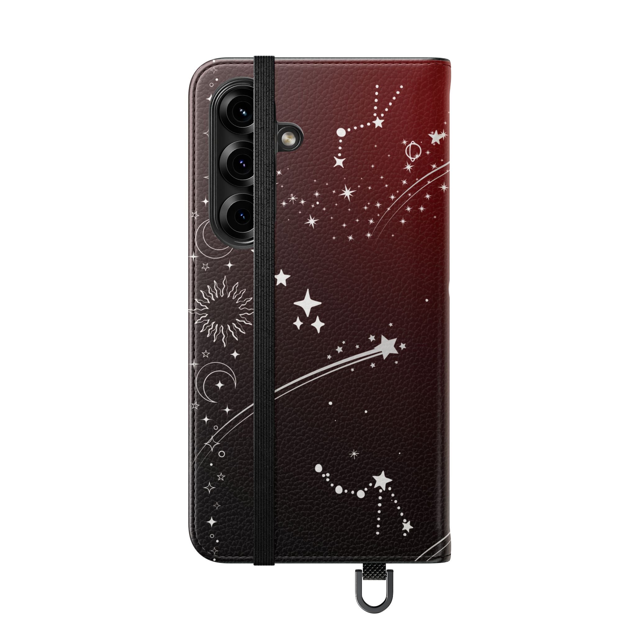 Gothic Celestial Black and Red Flip Wallet Case for iPhone and Samsung Galaxy Phones