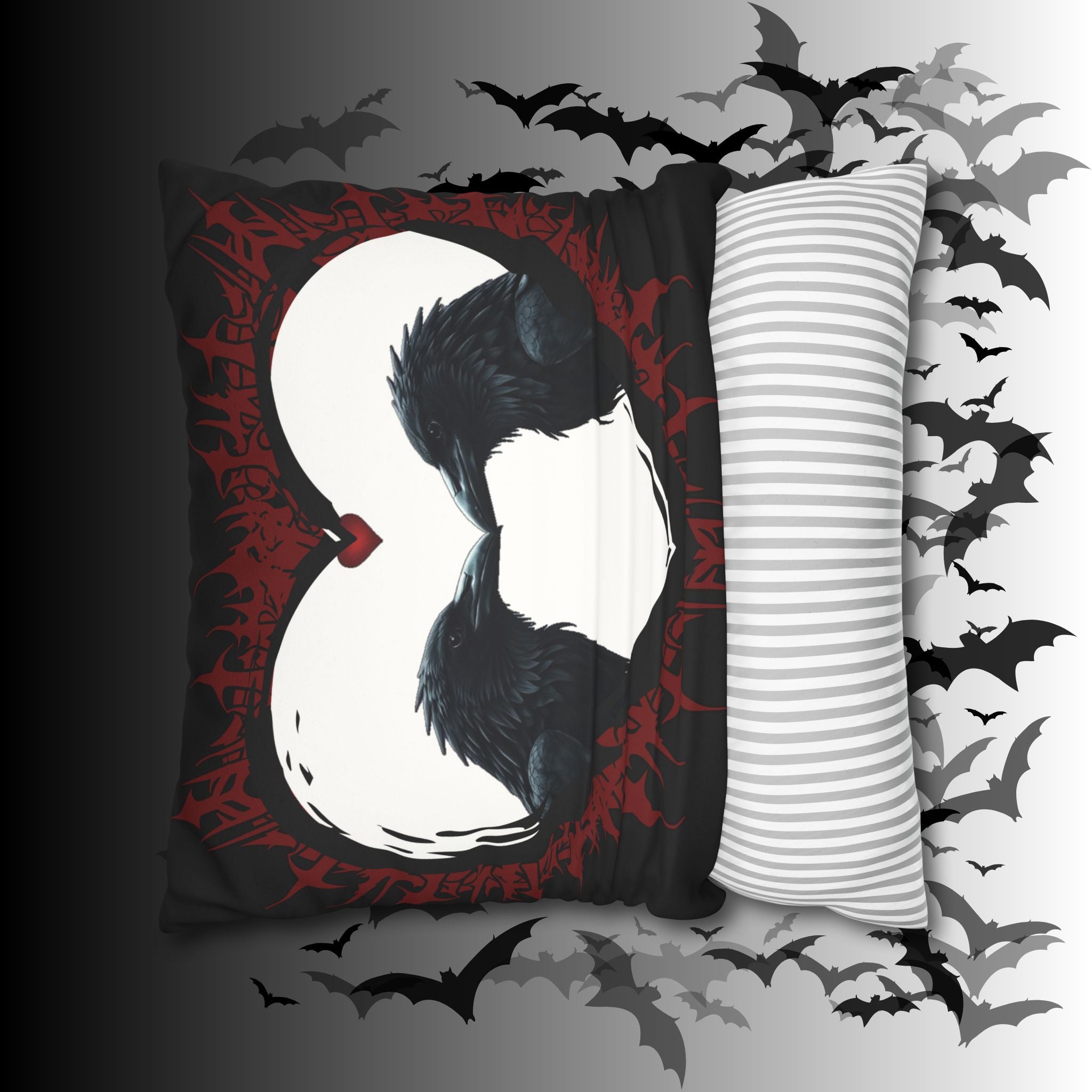 Gothic Ravens Love Heart Throw Pillow — Dark Valentine Gothic Home Decor