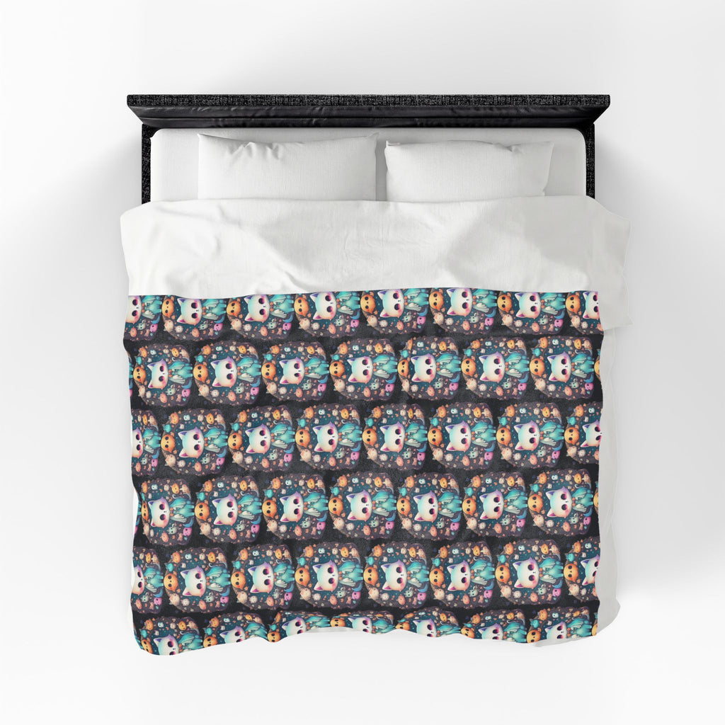 Creepy Cute Kawaii Cat Throw Blanket — Pastel Goth Ghost Dark Home Decor