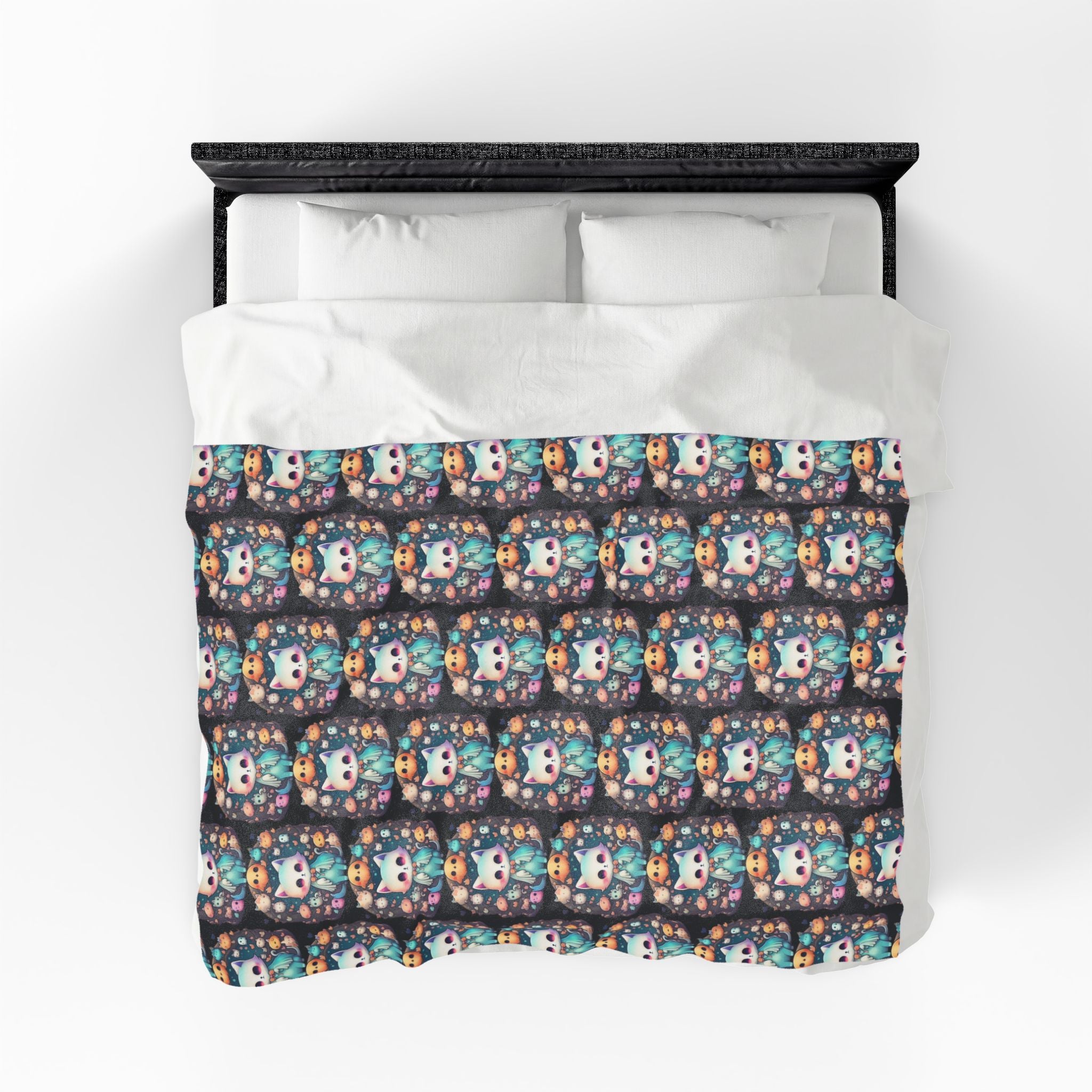 Creepy Cute Kawaii Cat Throw Blanket — Pastel Goth Ghost Dark Home Decor