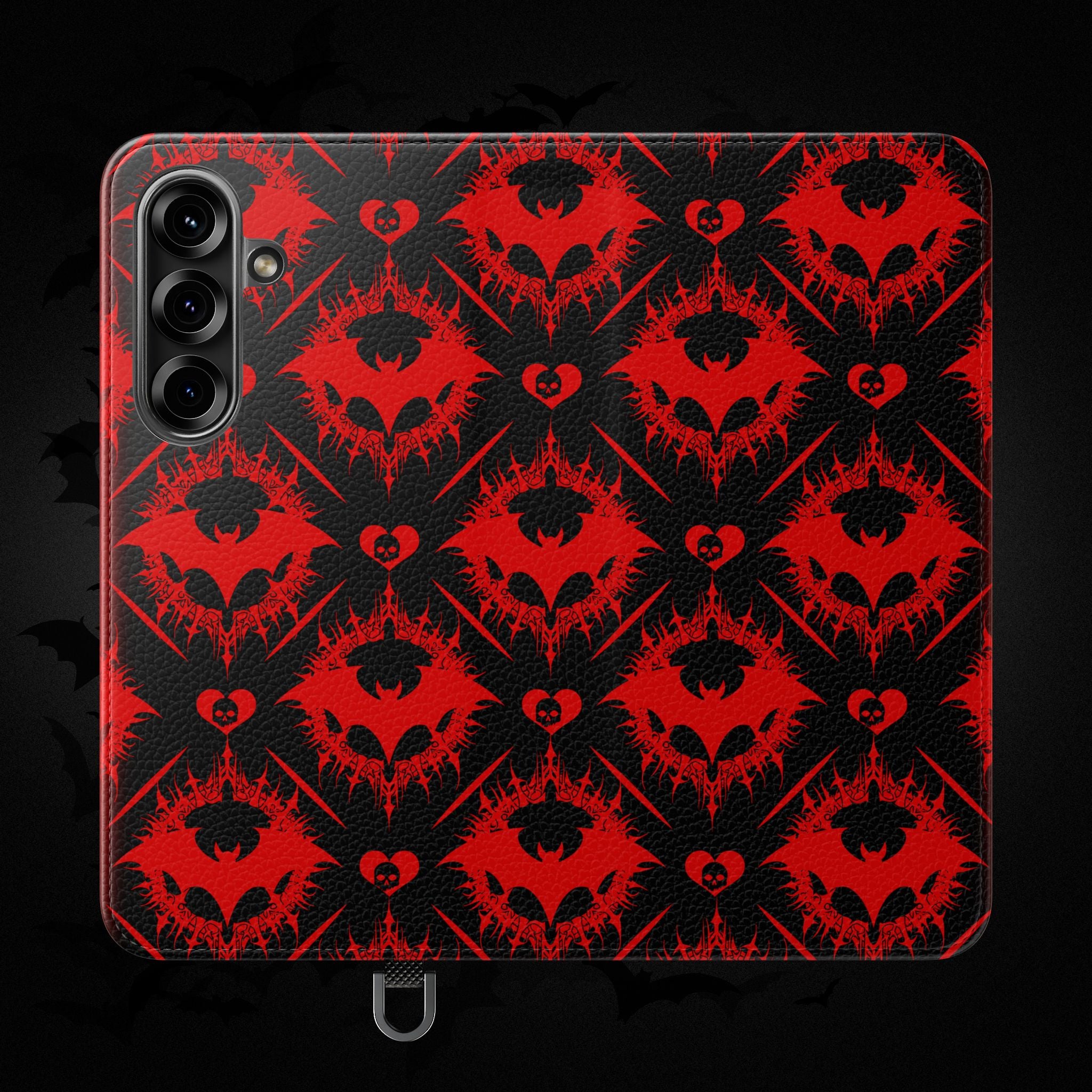 Gothic Bat Wallet Flip Case - Elegant Goth Phone Wallet - Bat Pattern Flip Case - Gothic Phone Case - Stylish Wallet Phone Case