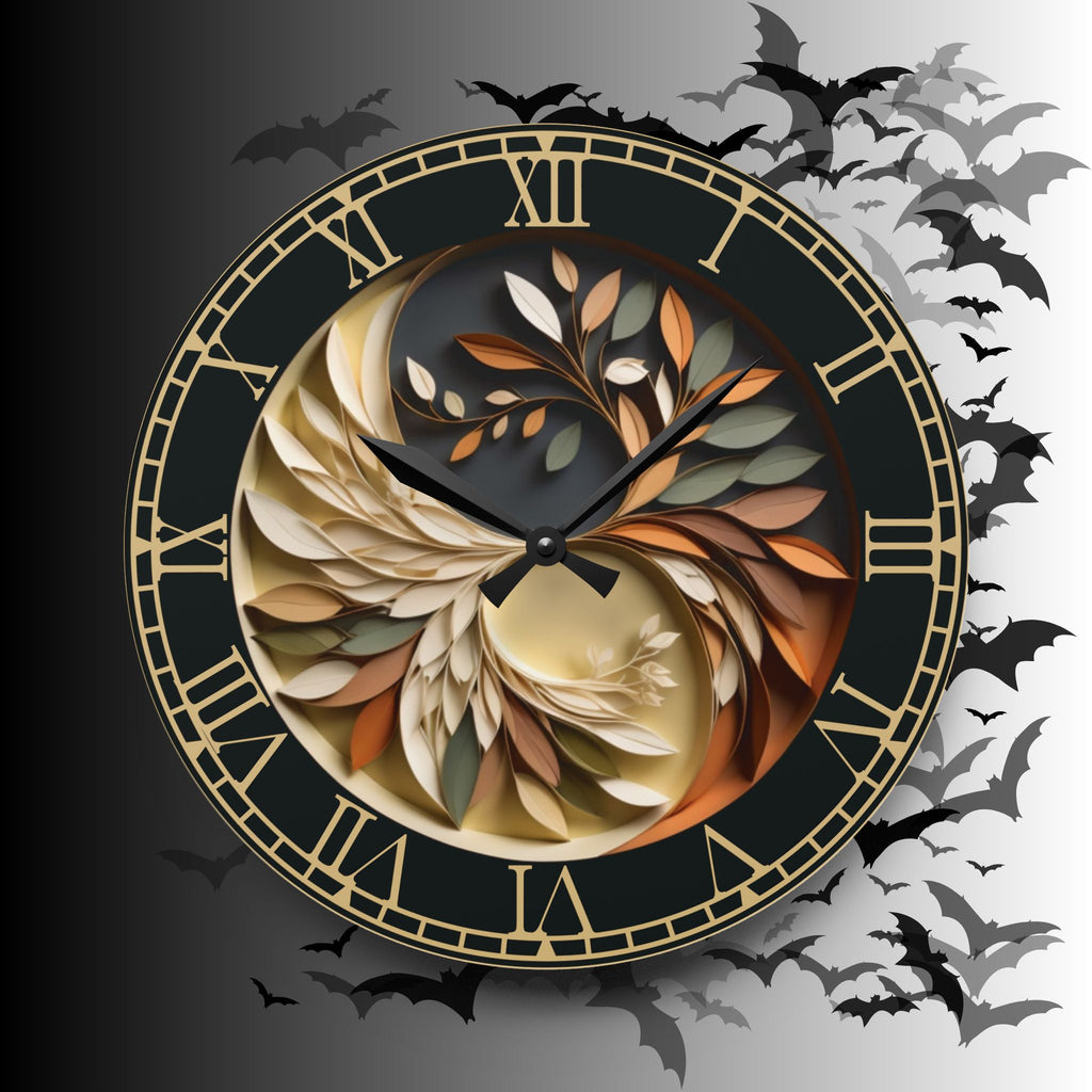 Origami Style Yin Yang Botanical Acrylic Art Print Wall Clock — NOT Real Origami, Zen Home Decor