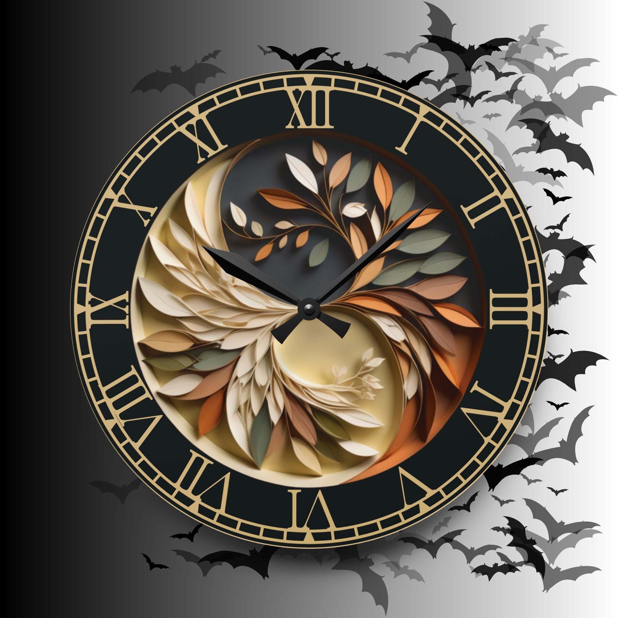 Origami Style Yin Yang Botanical Acrylic Art Print Wall Clock — NOT Real Origami, Zen Home Decor