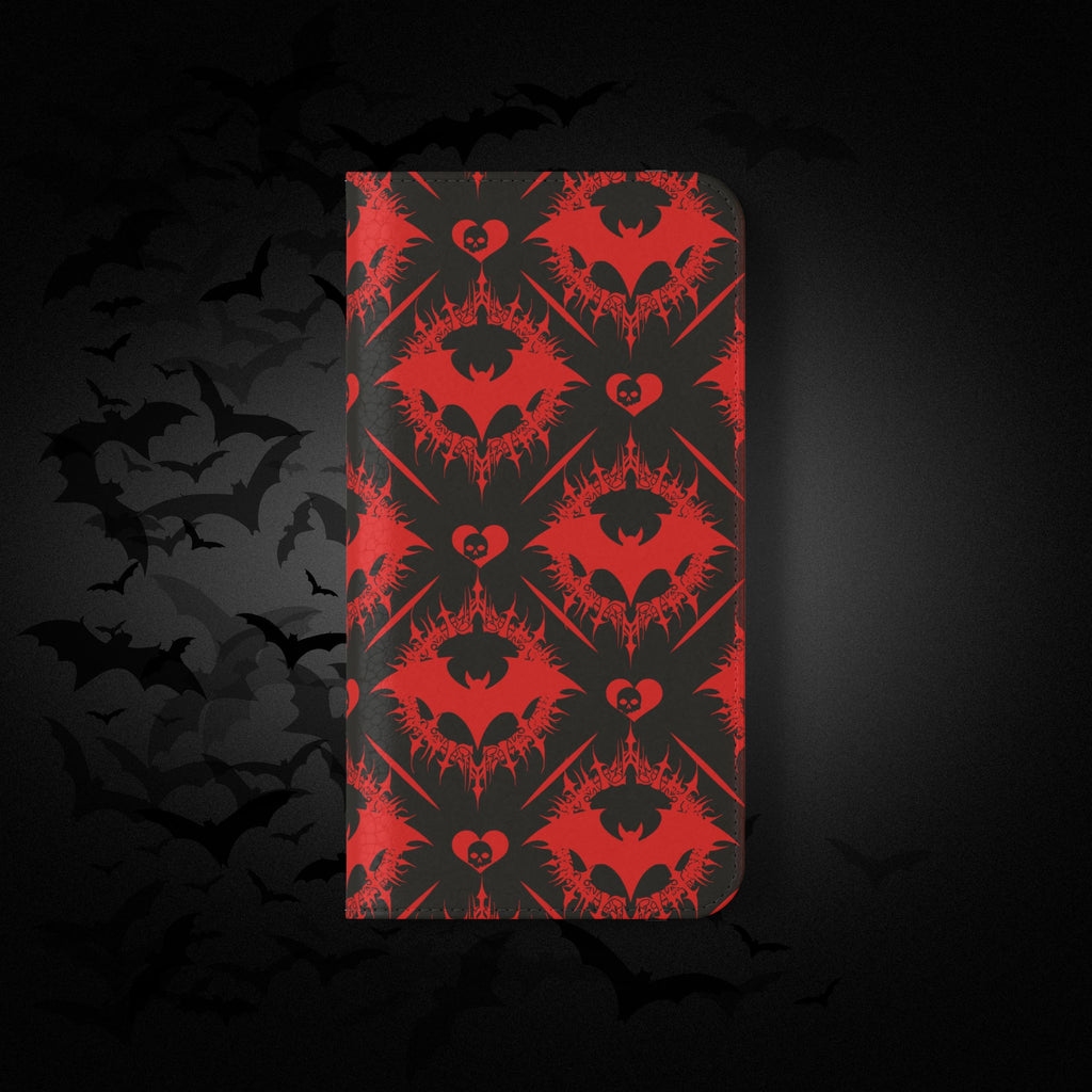 Gothic Bat Wallet Flip Case - Elegant Goth Phone Wallet - Bat Pattern Flip Case - Gothic Phone Case - Stylish Wallet Phone Case