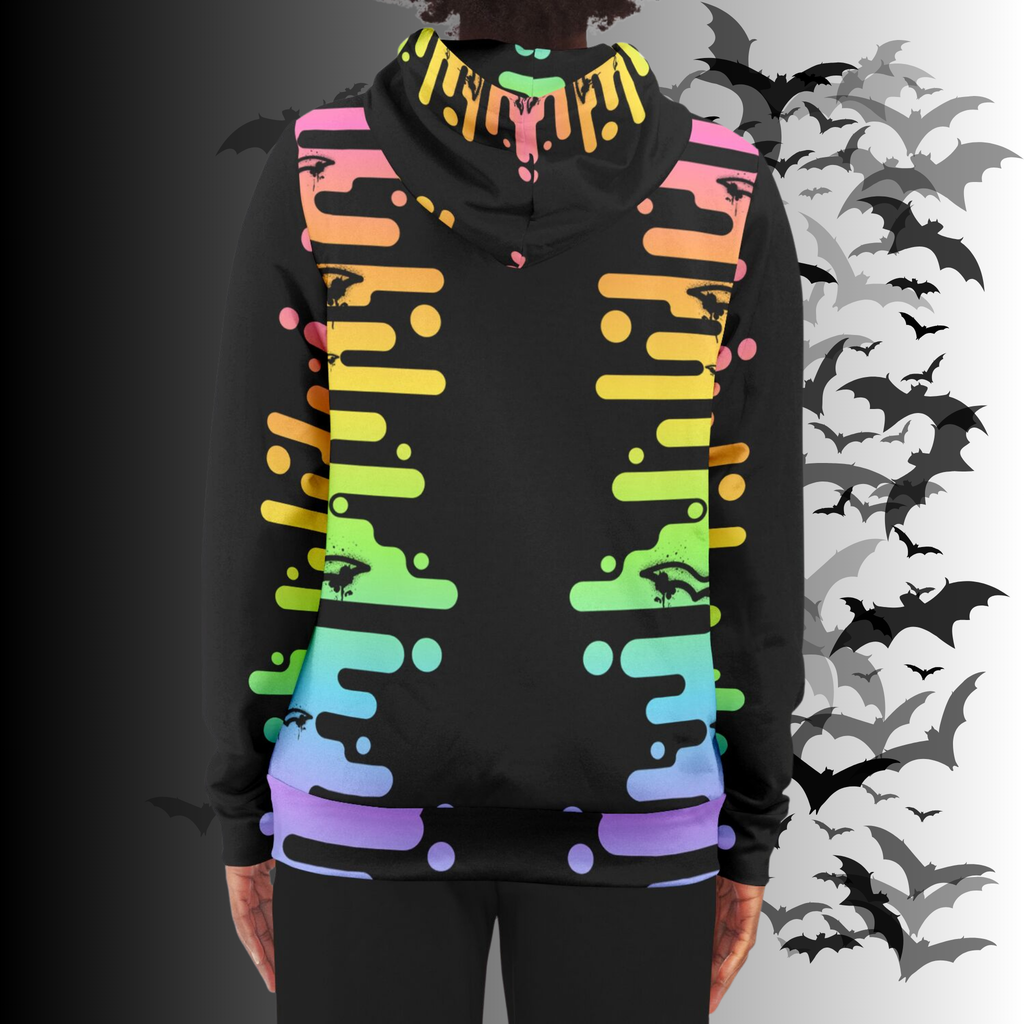 Neon Rainbow Drip Bat All Over Print Zip Hoodie