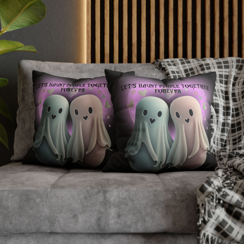 Let's Haunt People Together Forever Ghost Throw Pillow — Gothic Love Halloween Decor