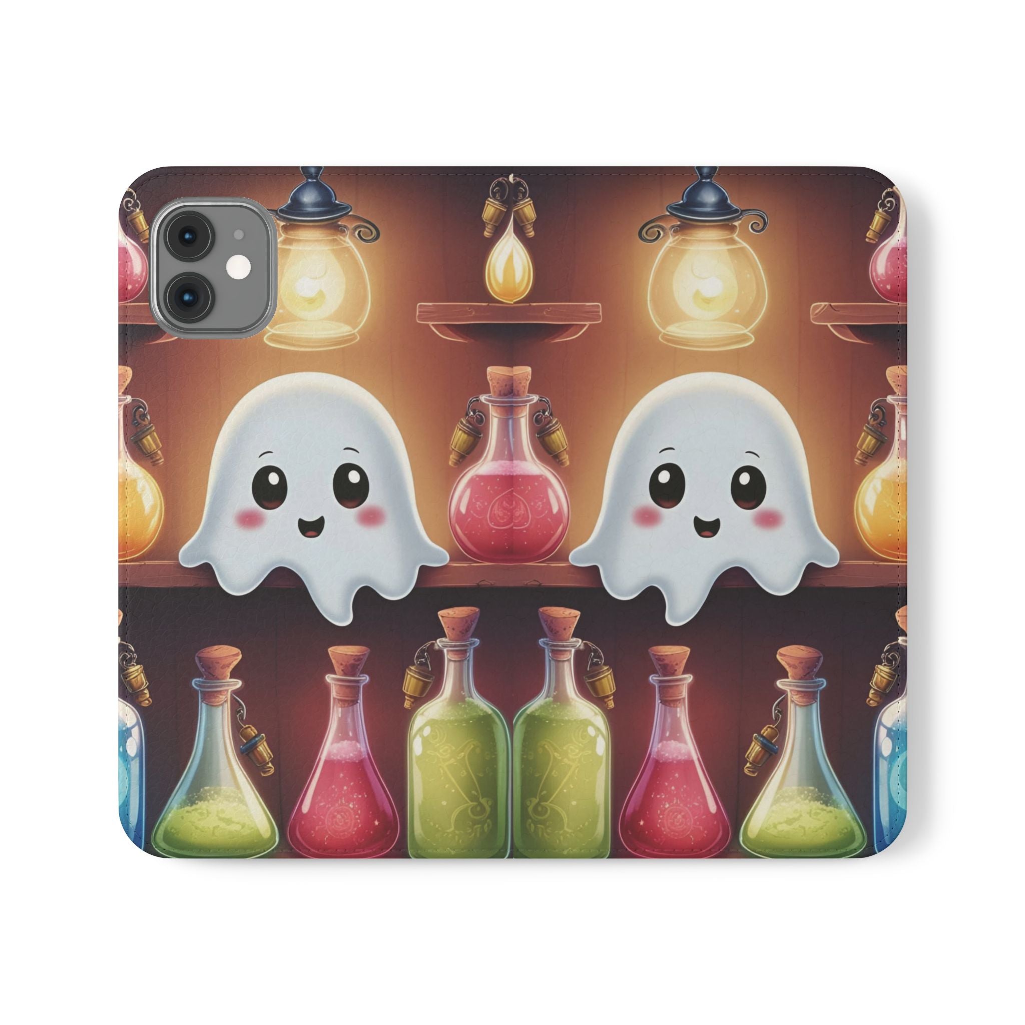 Apothecary Ghost Flip Wallet Case - Spooky Halloween Phone Case - Gothic Ghost Smartphone Case -  Ghost on a Shelf Wallet Case
