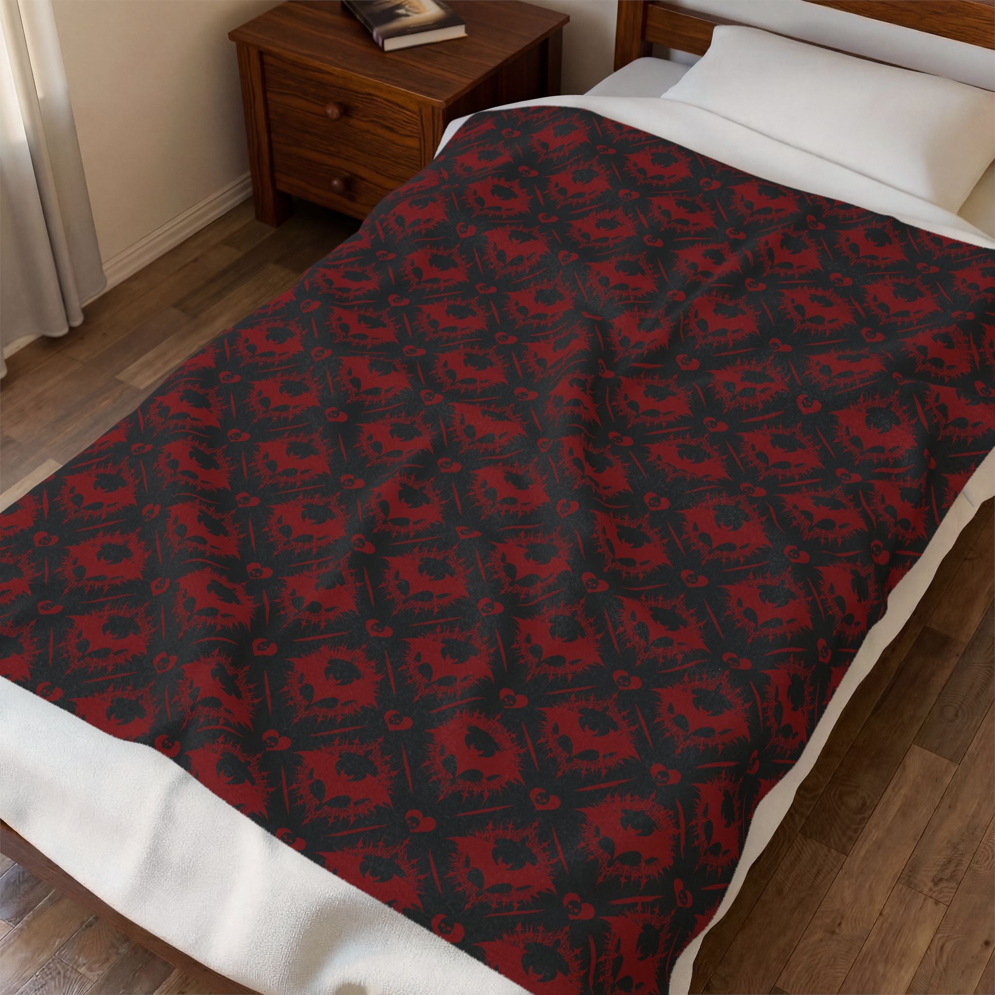 Gothic Bat & Skull Heart Throw Blanket — Dark Romance Home Decor