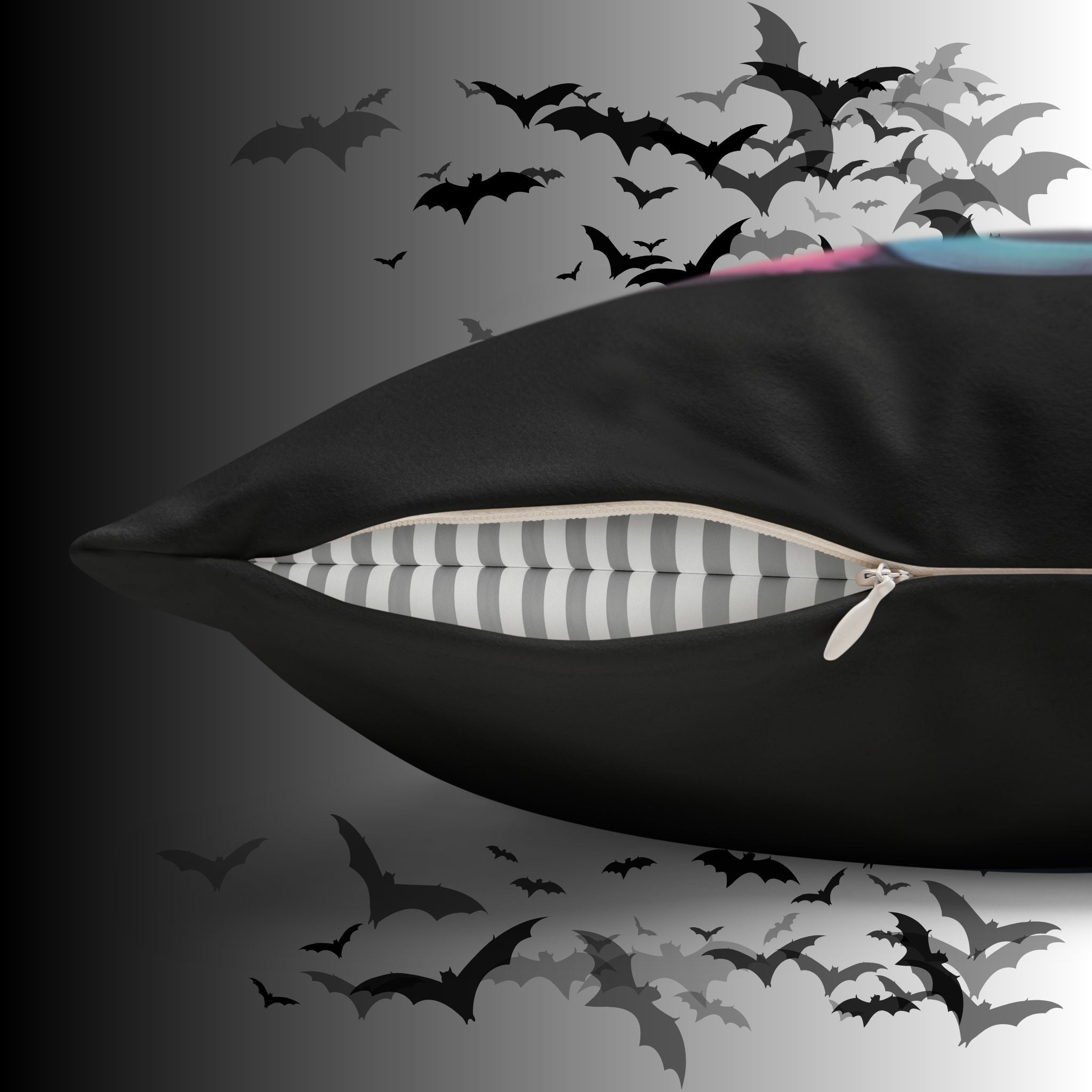 Creepy Cute Kawaii Ghost Cat Throw Pillow — Pastel Goth Dark Home Decor