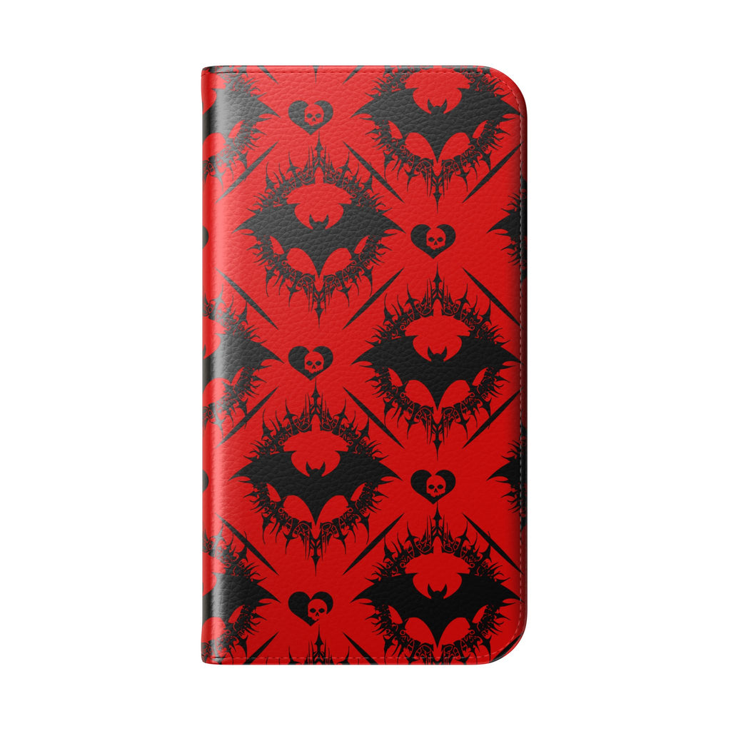 Gothic Bat Wallet Flip Case - Elegant Goth Phone Wallet - Bat Pattern Flip Case - Gothic Phone Case - Stylish Wallet Phone Case